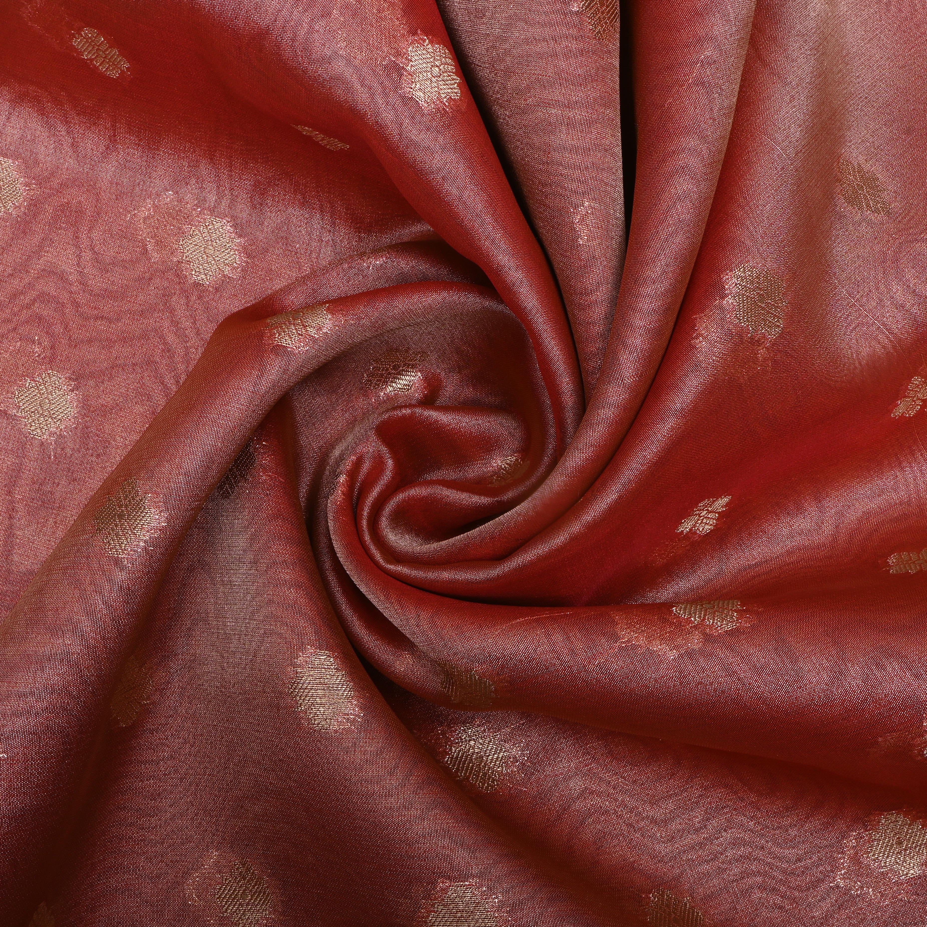 Coral Red Zari Woven Tissue Fabric