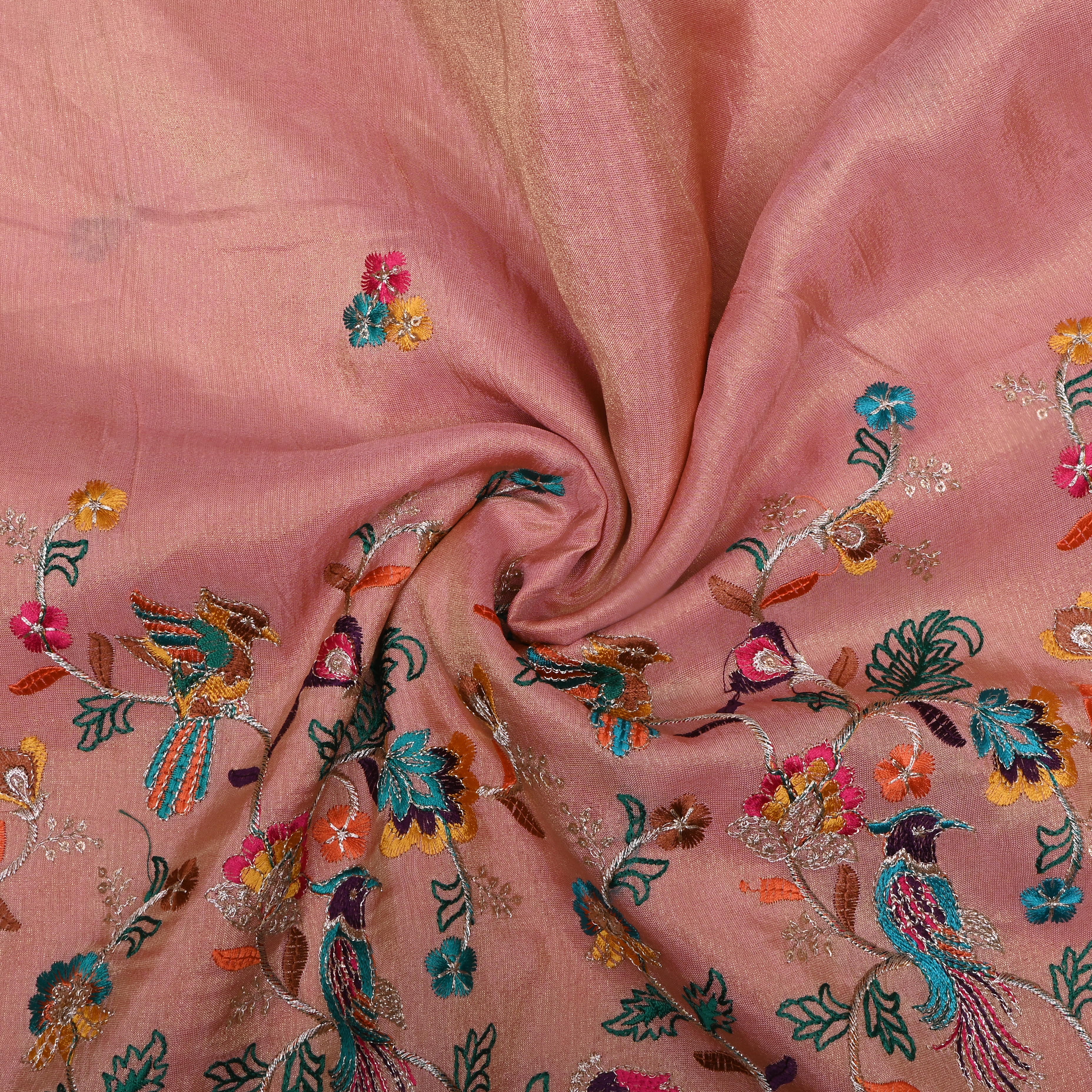 Baby Pink Floral Embroidered Tissue Fabric