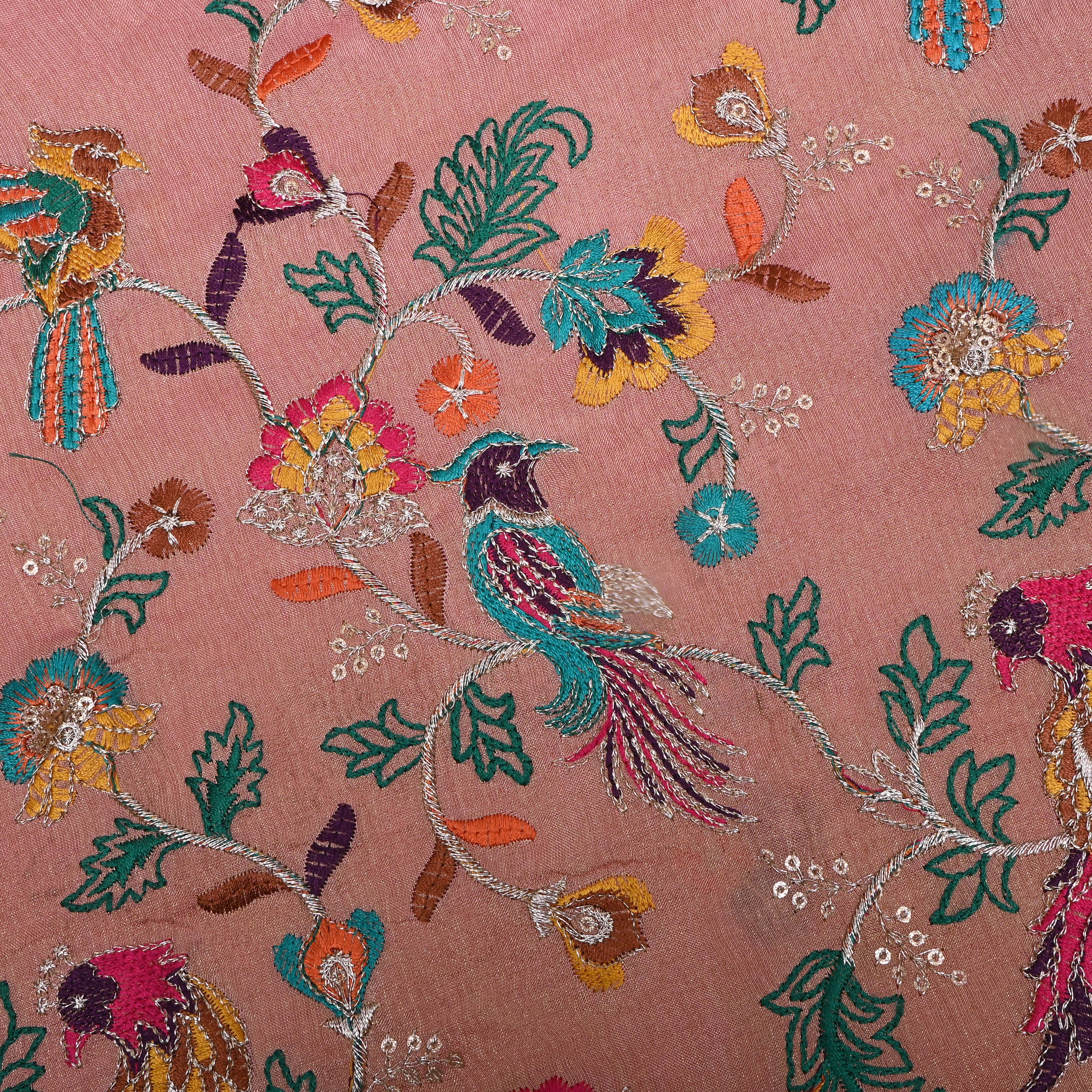 Baby Pink Floral Embroidered Tissue Fabric