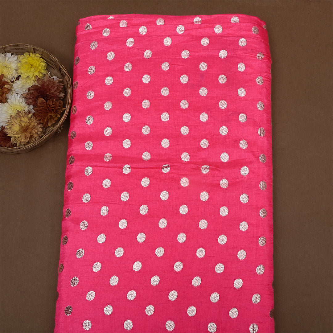 Bright Pink Zari Weave Silk Fabric
