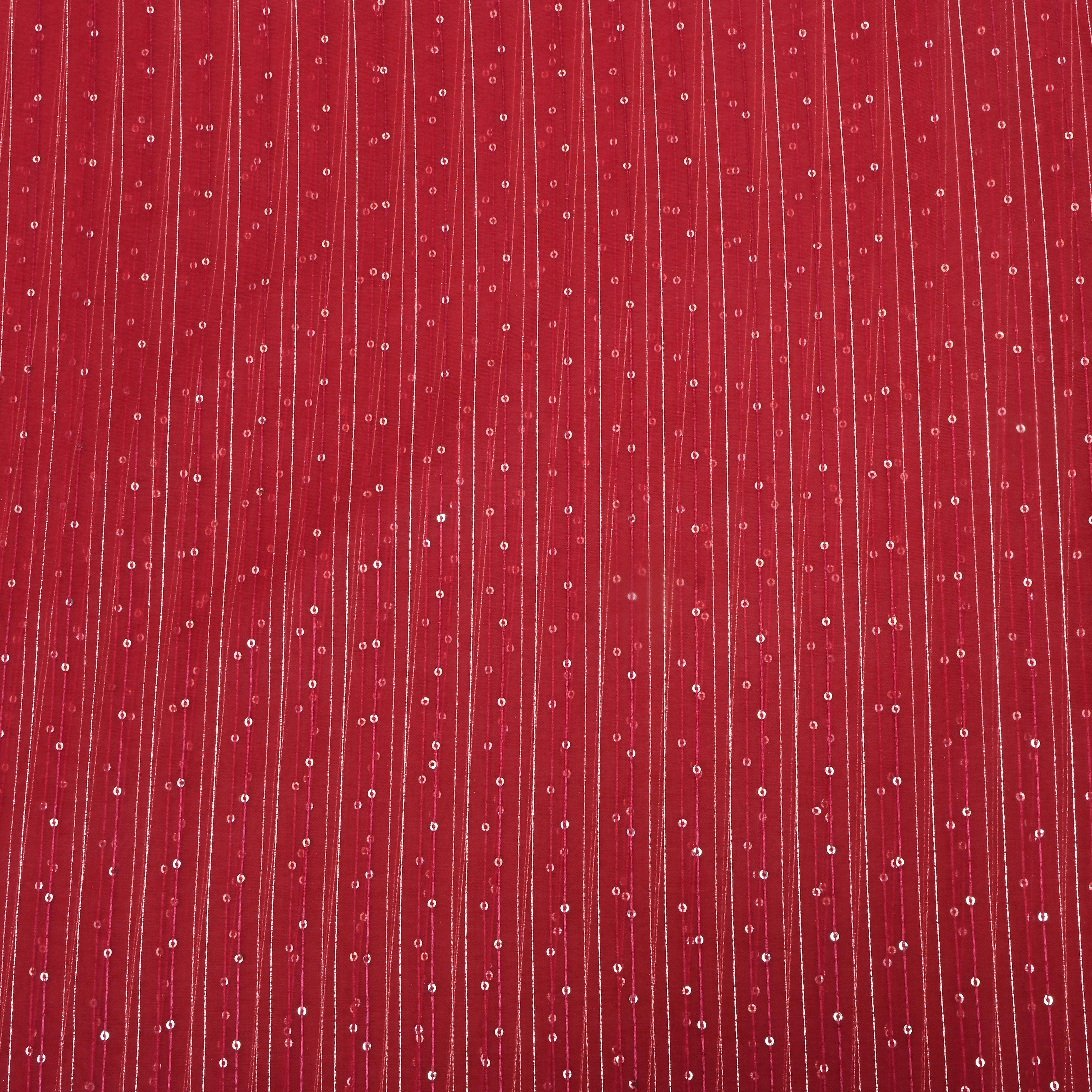 Raspberry Pink Zari Embroidered Organza Fabric