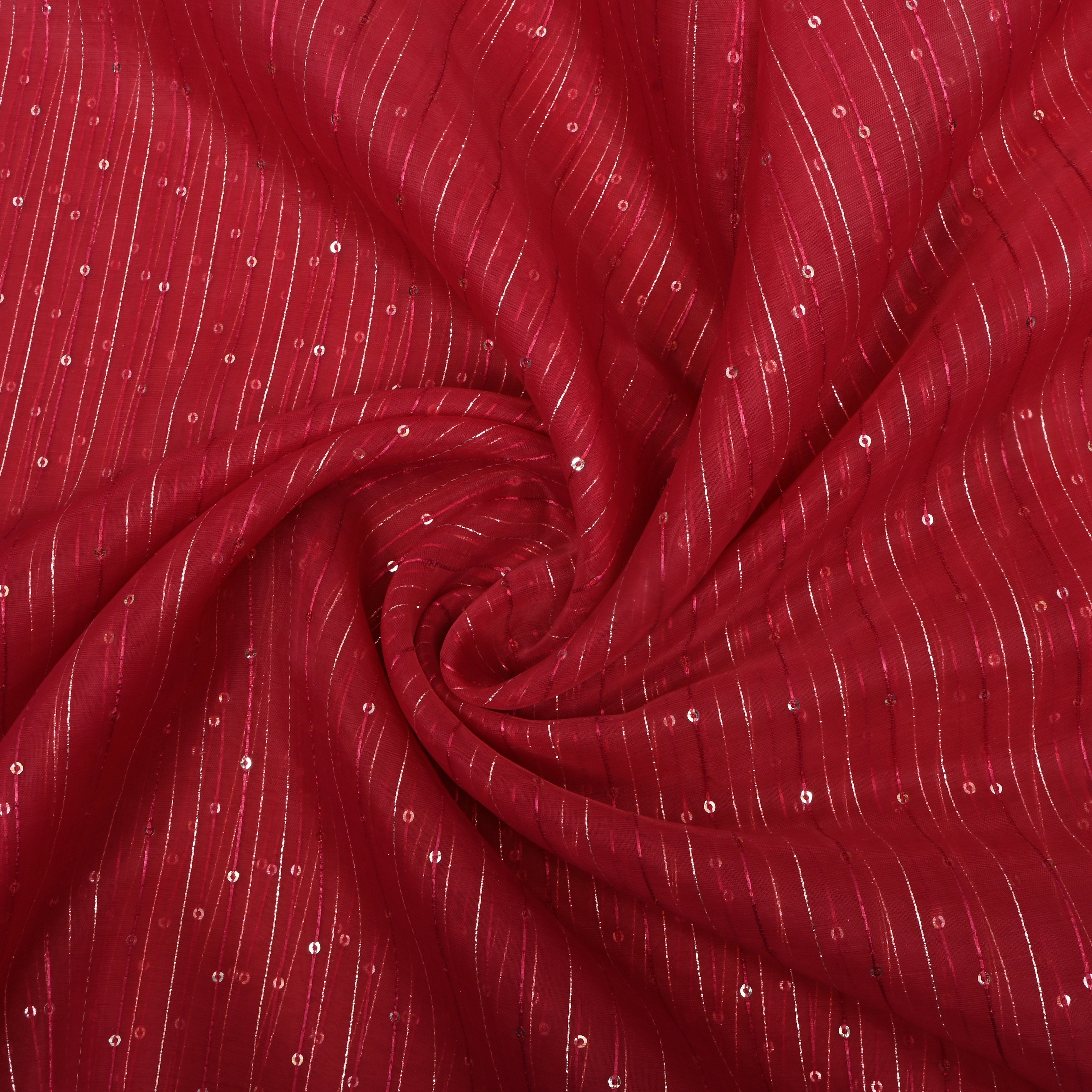 Raspberry Pink Zari Embroidered Organza Fabric