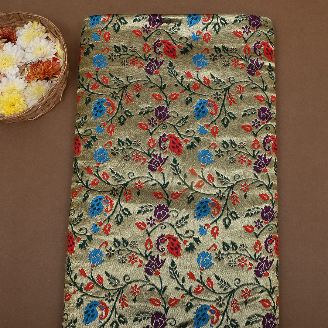 Antique Golden Floral Jamawar Tissue Fabric