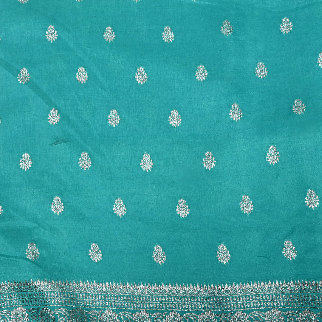 Turquoise Zari Weave Silk Fabric