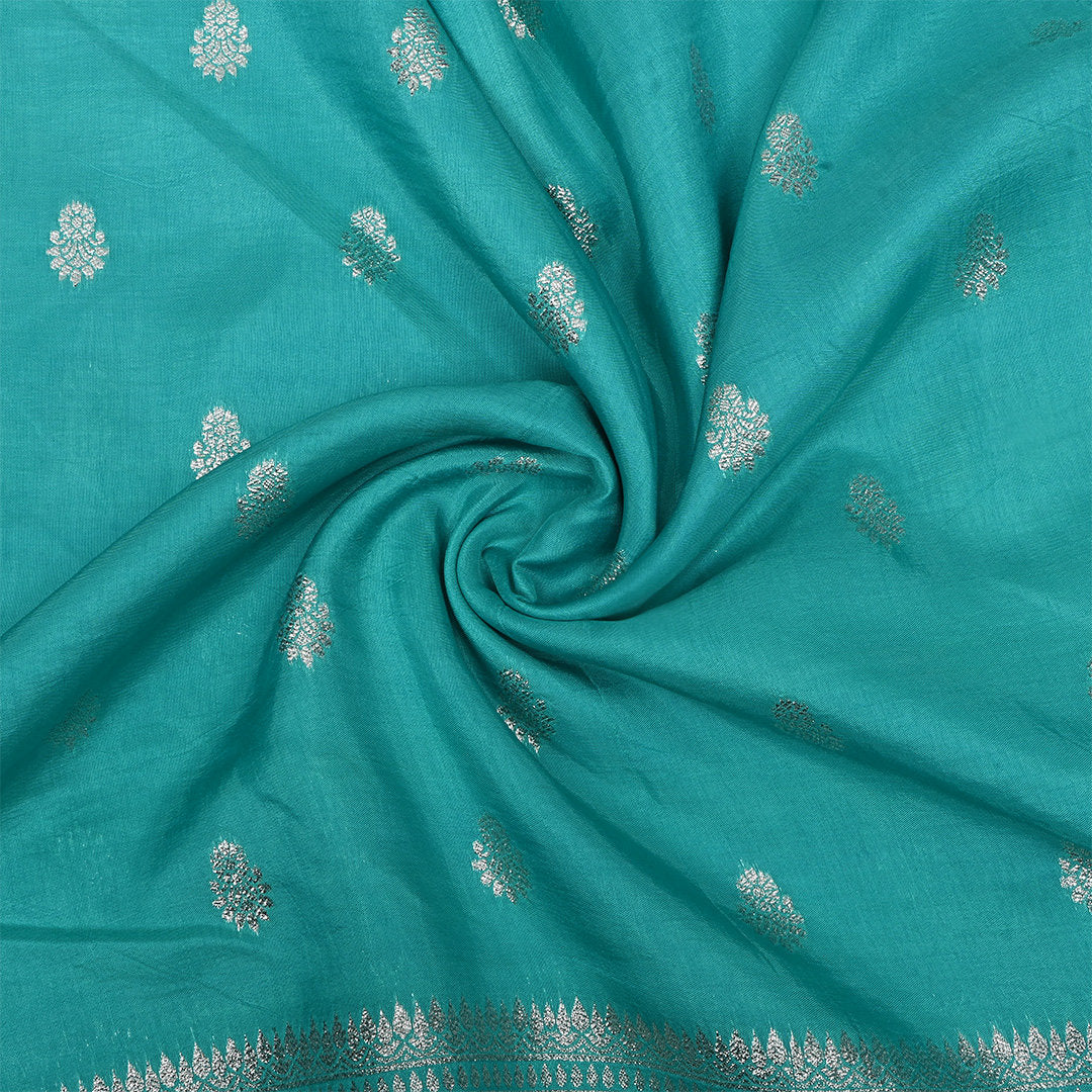 Turquoise Zari Weave Silk Fabric