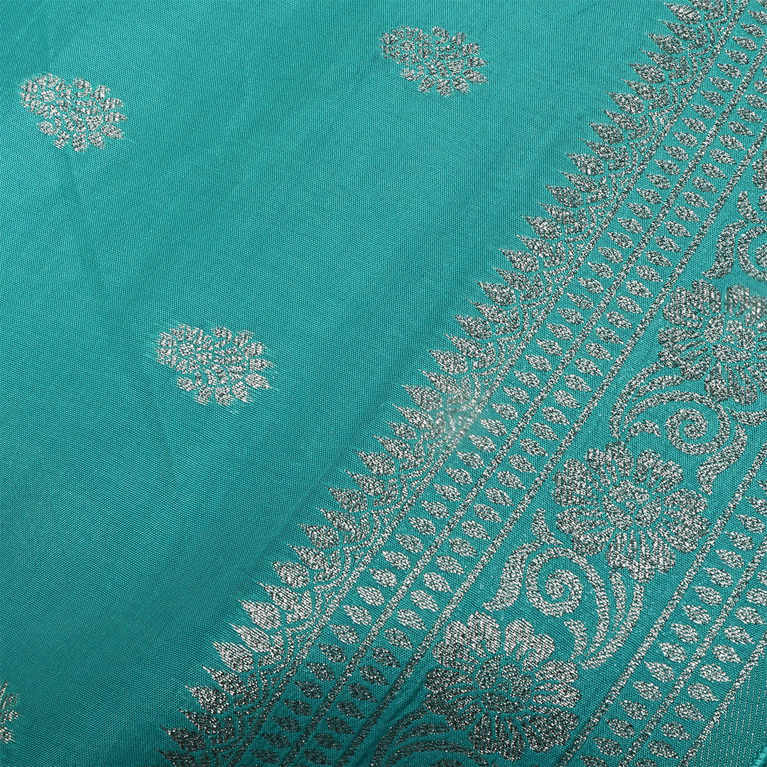 Turquoise Zari Weave Silk Fabric