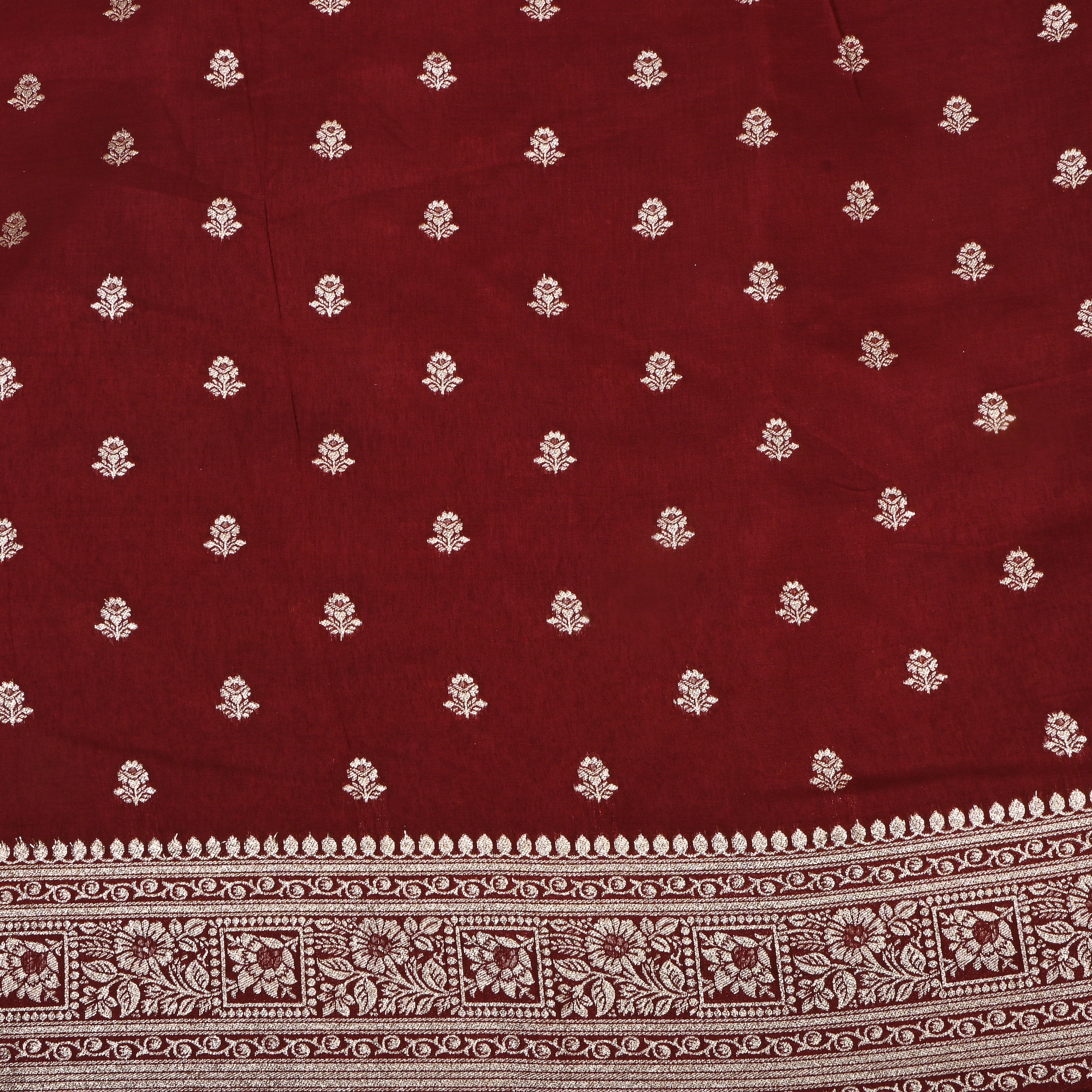 Deep Maroon Zari Woven Silk Fabric