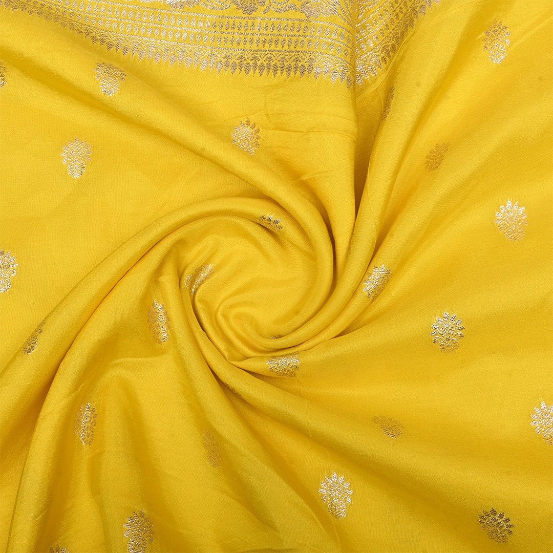 Cool Yellow Zari Woven Silk Fabric