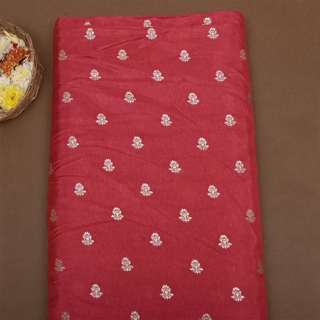 Crimson Red Zari Woven Silk Fabric