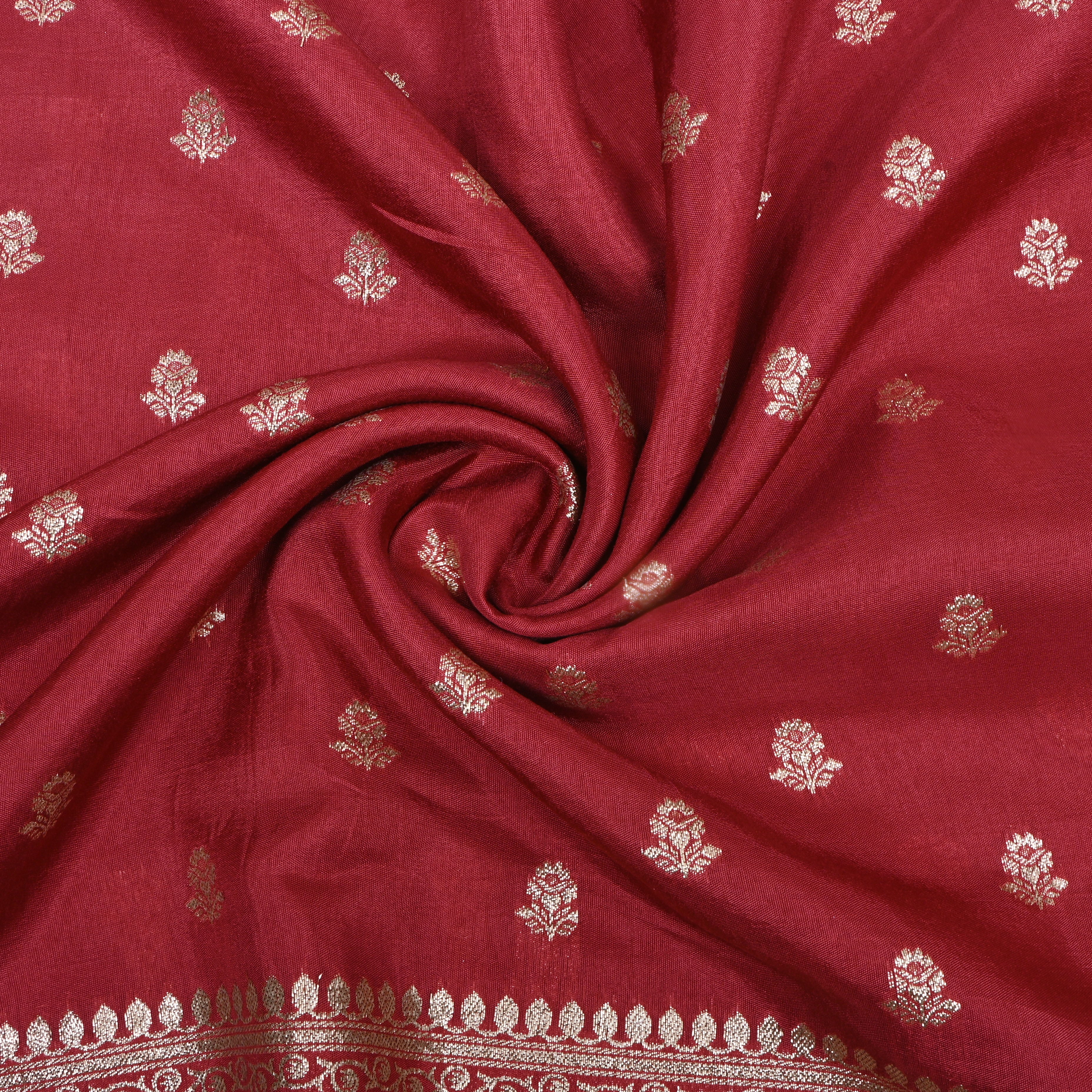 Crimson Red Zari Woven Silk Fabric