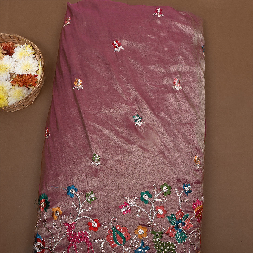 Twilight Lavender Thread Embroidered Tissue Fabric