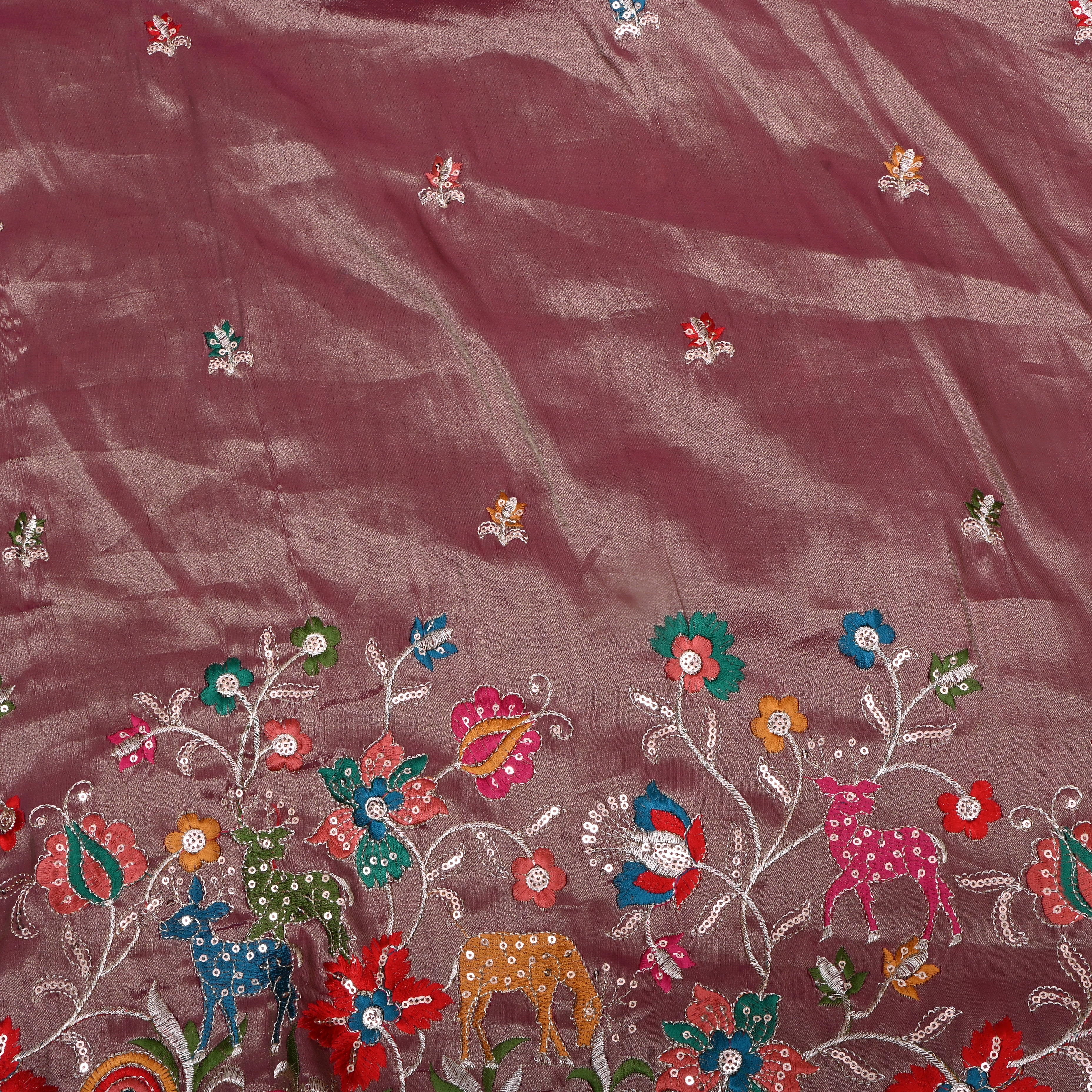 Twilight Lavender Thread Embroidered Tissue Fabric