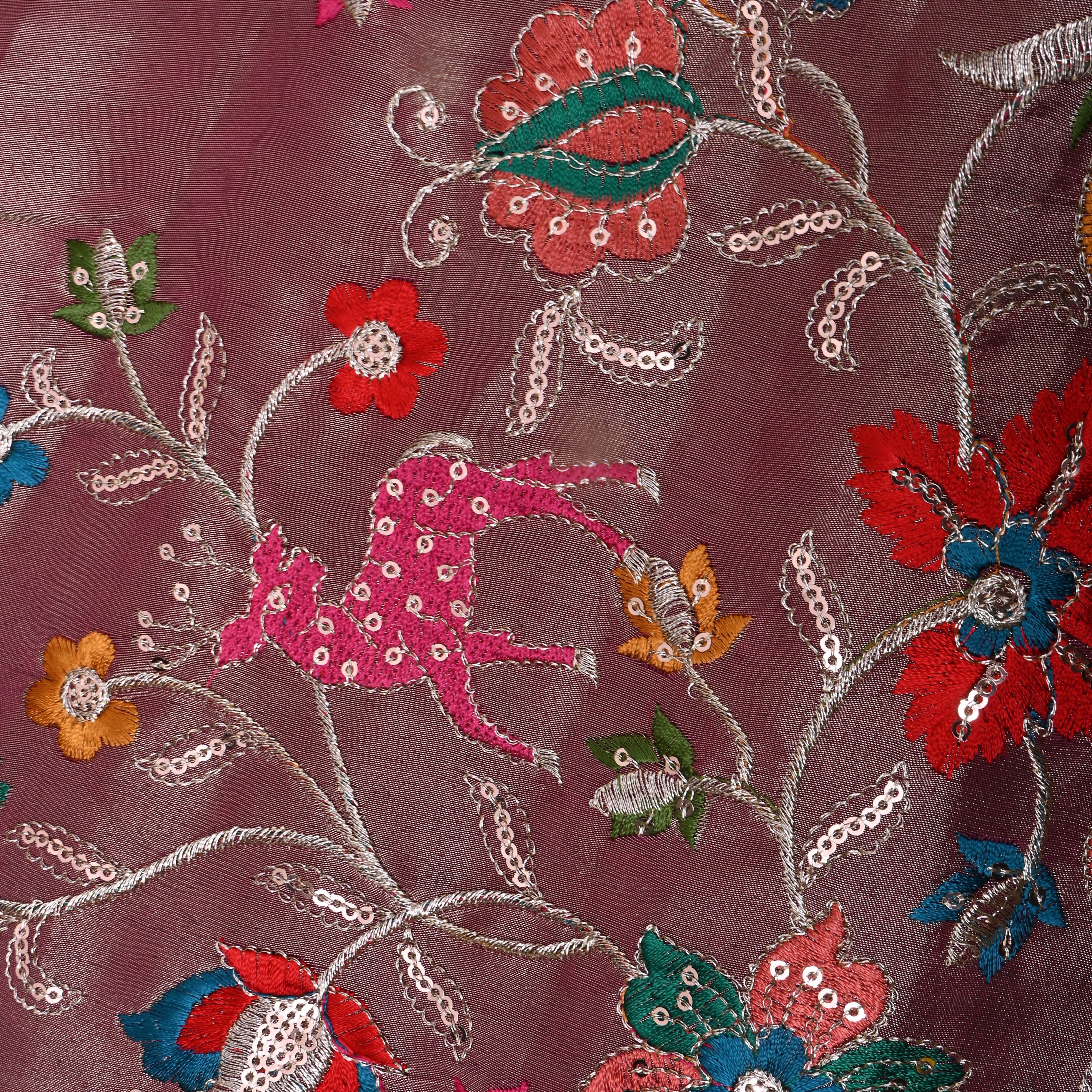 Twilight Lavender Thread Embroidered Tissue Fabric