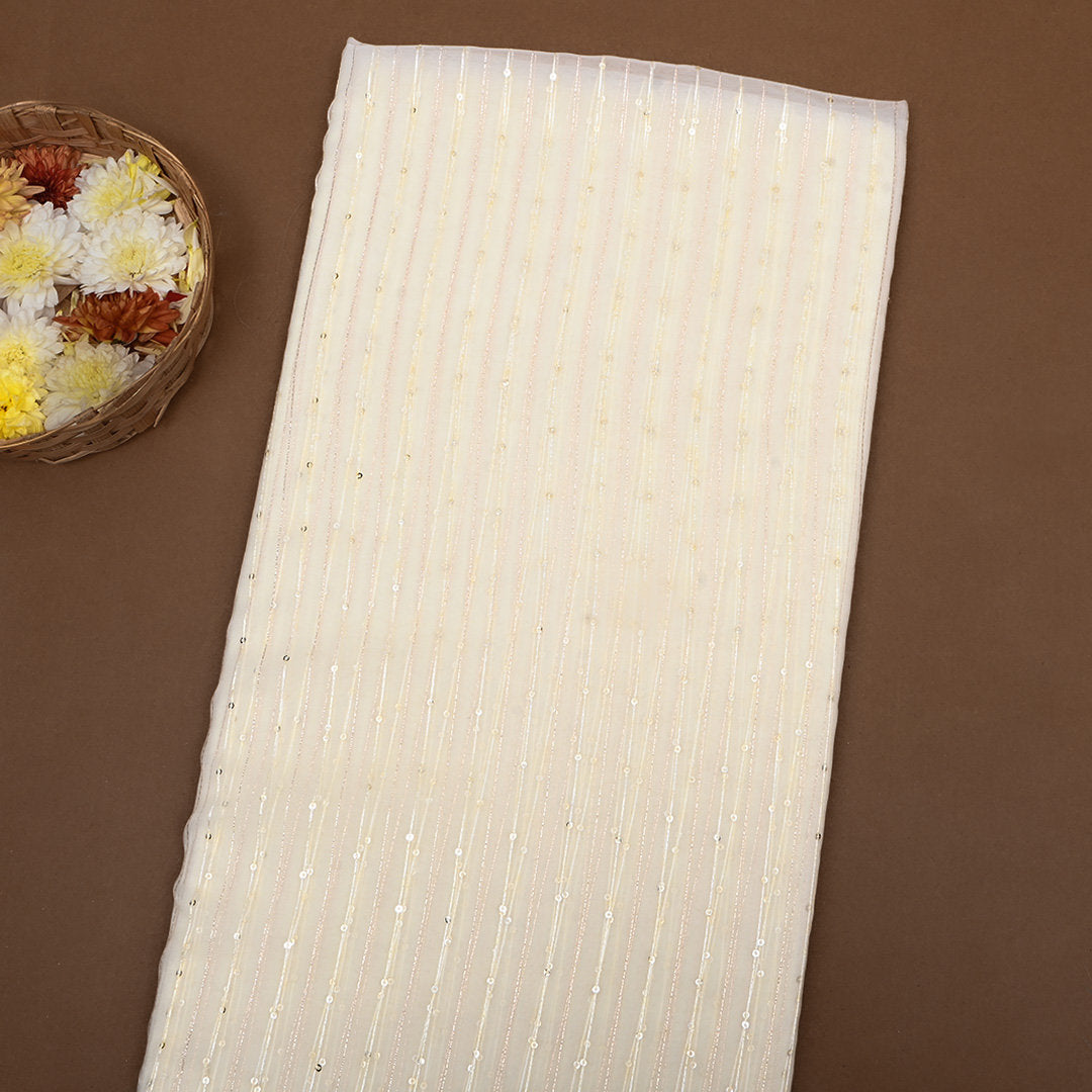 Chalk White Zari Embroidered Organza Fabric