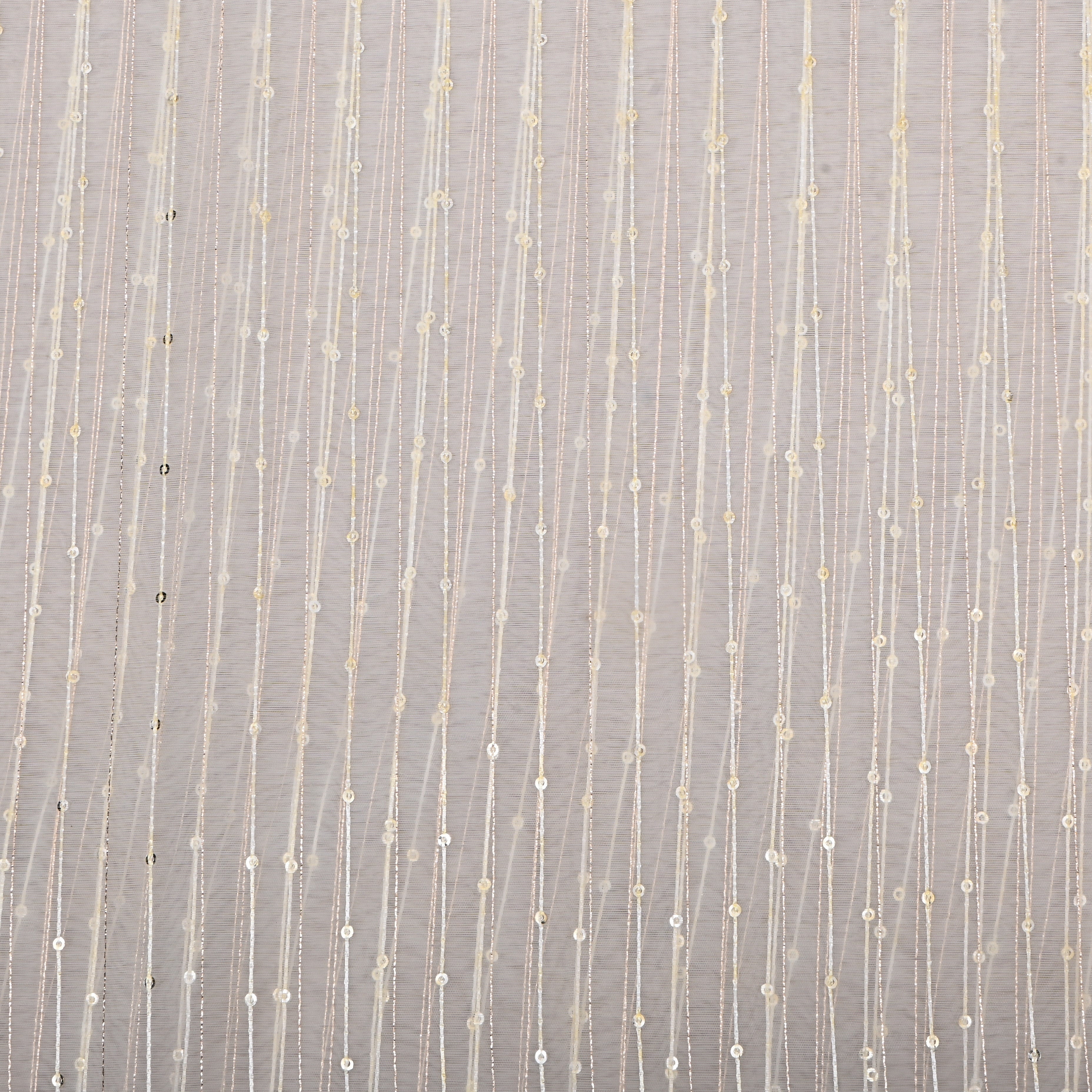 Chalk White Zari Embroidered Organza Fabric