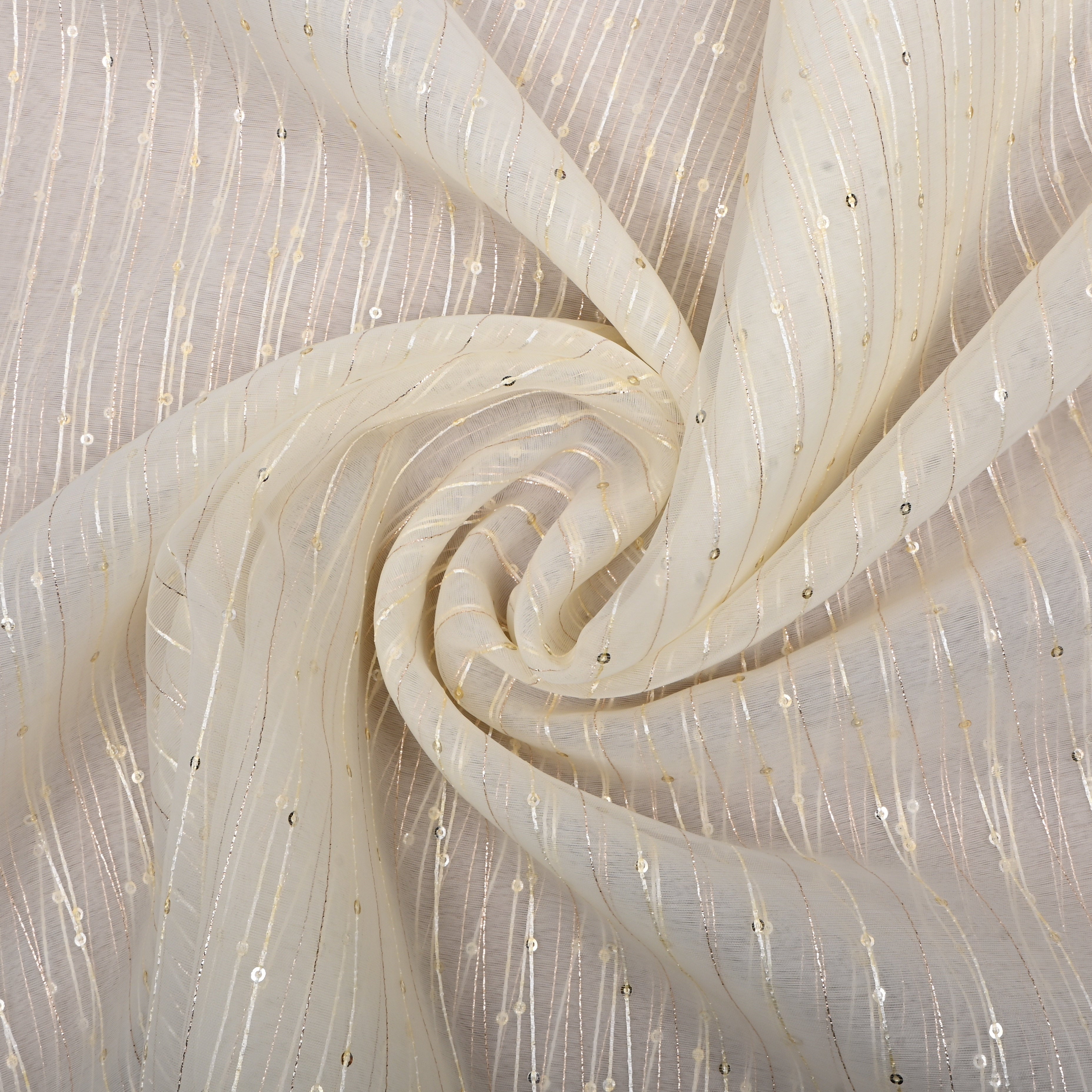 Chalk White Zari Embroidered Organza Fabric