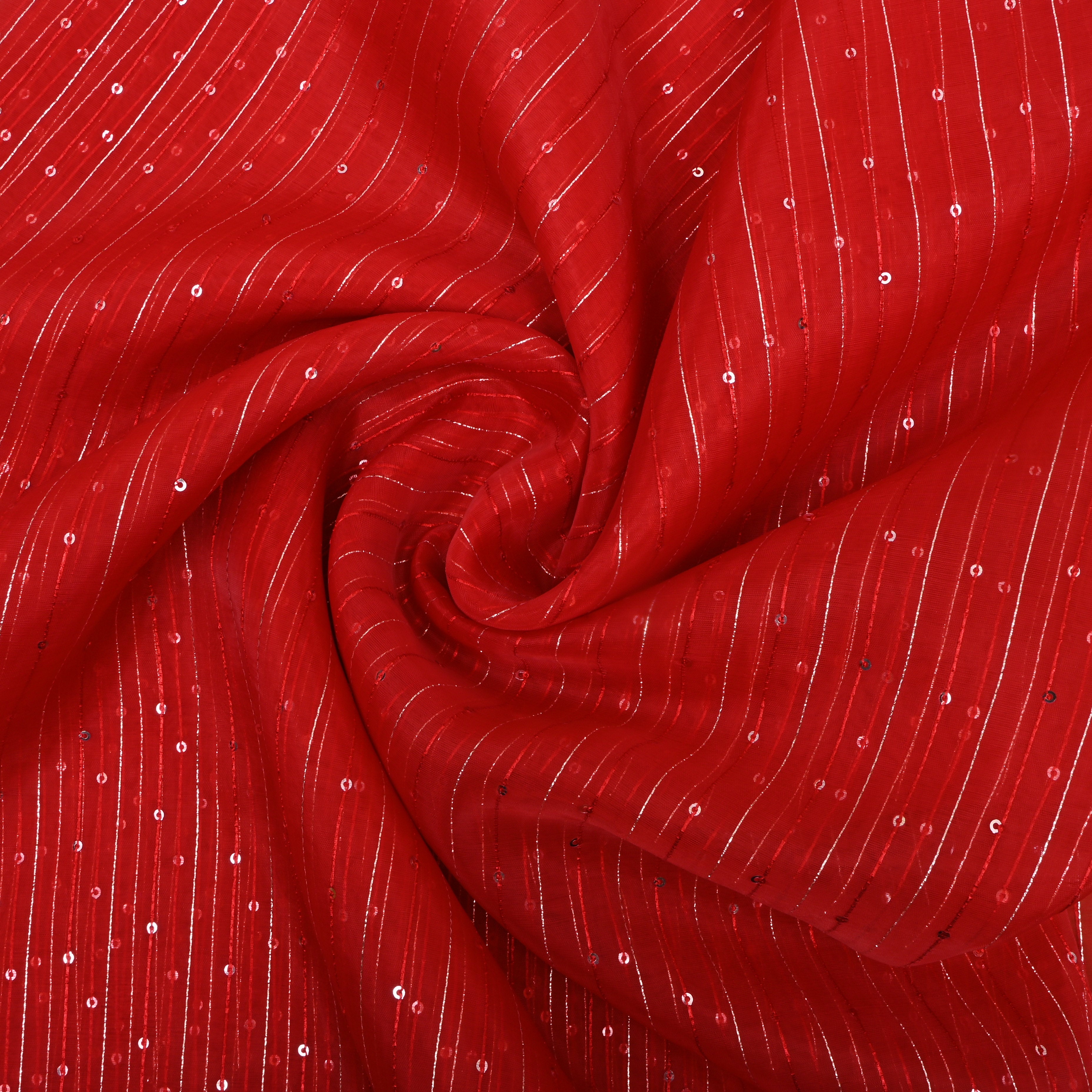 Cola Red Zari Embroidered Organza Fabric