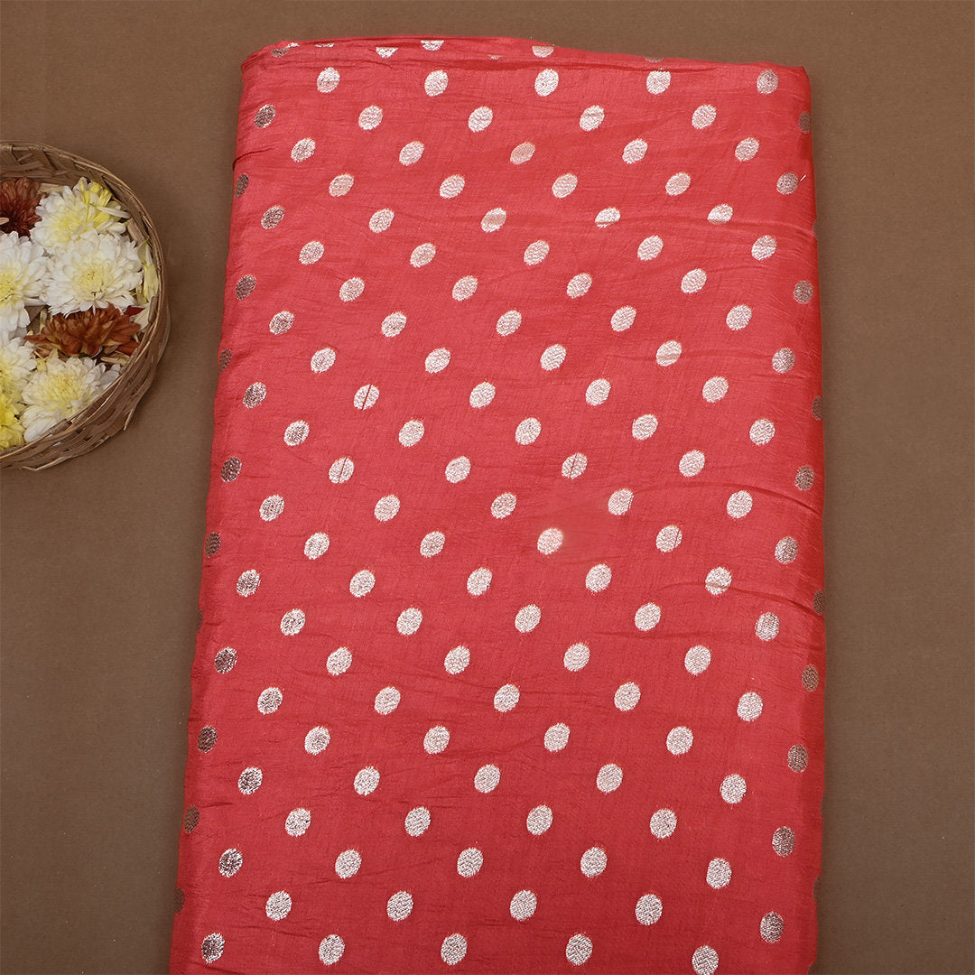 Bright Red Zari Woven Silk Fabric