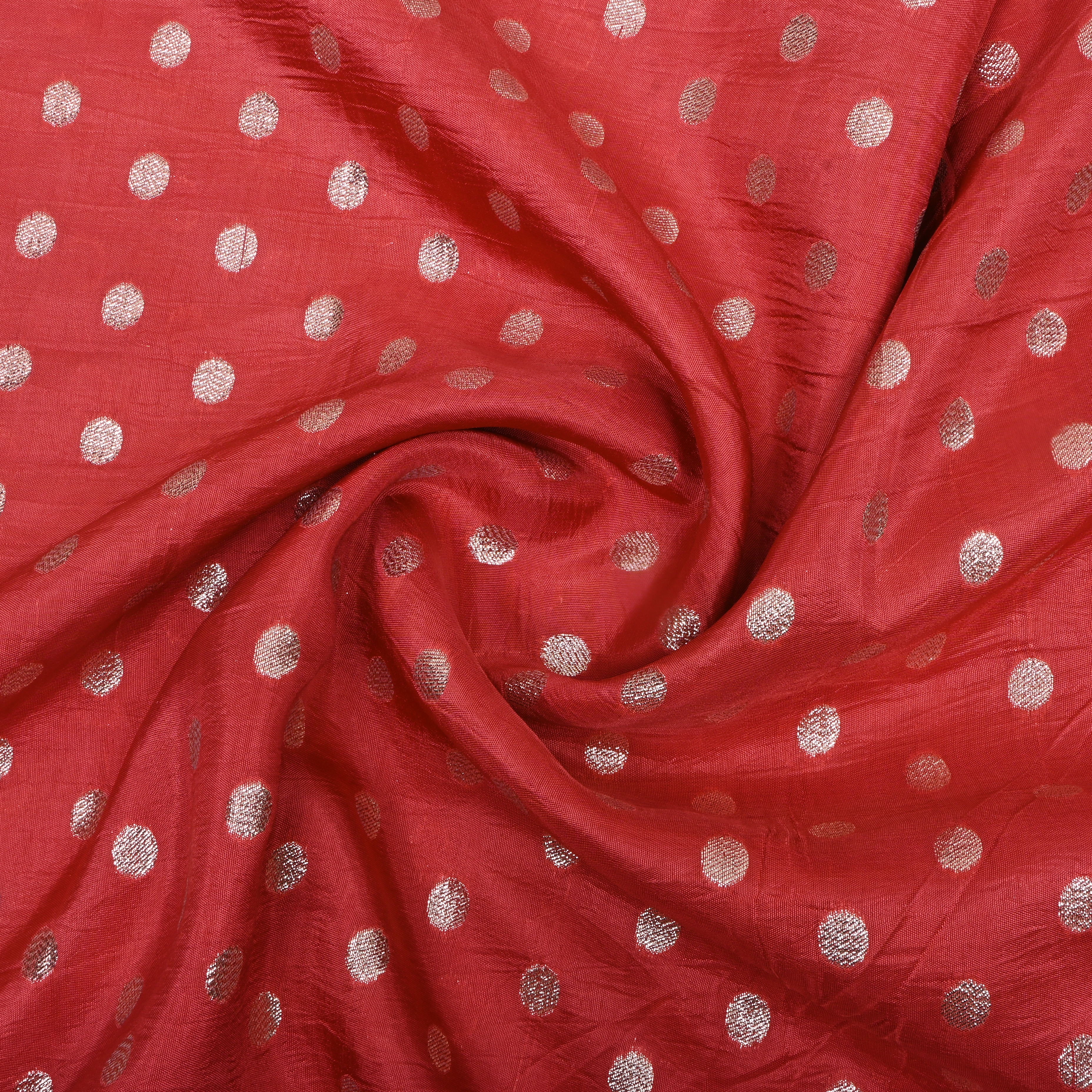 Bright Red Zari Woven Silk Fabric