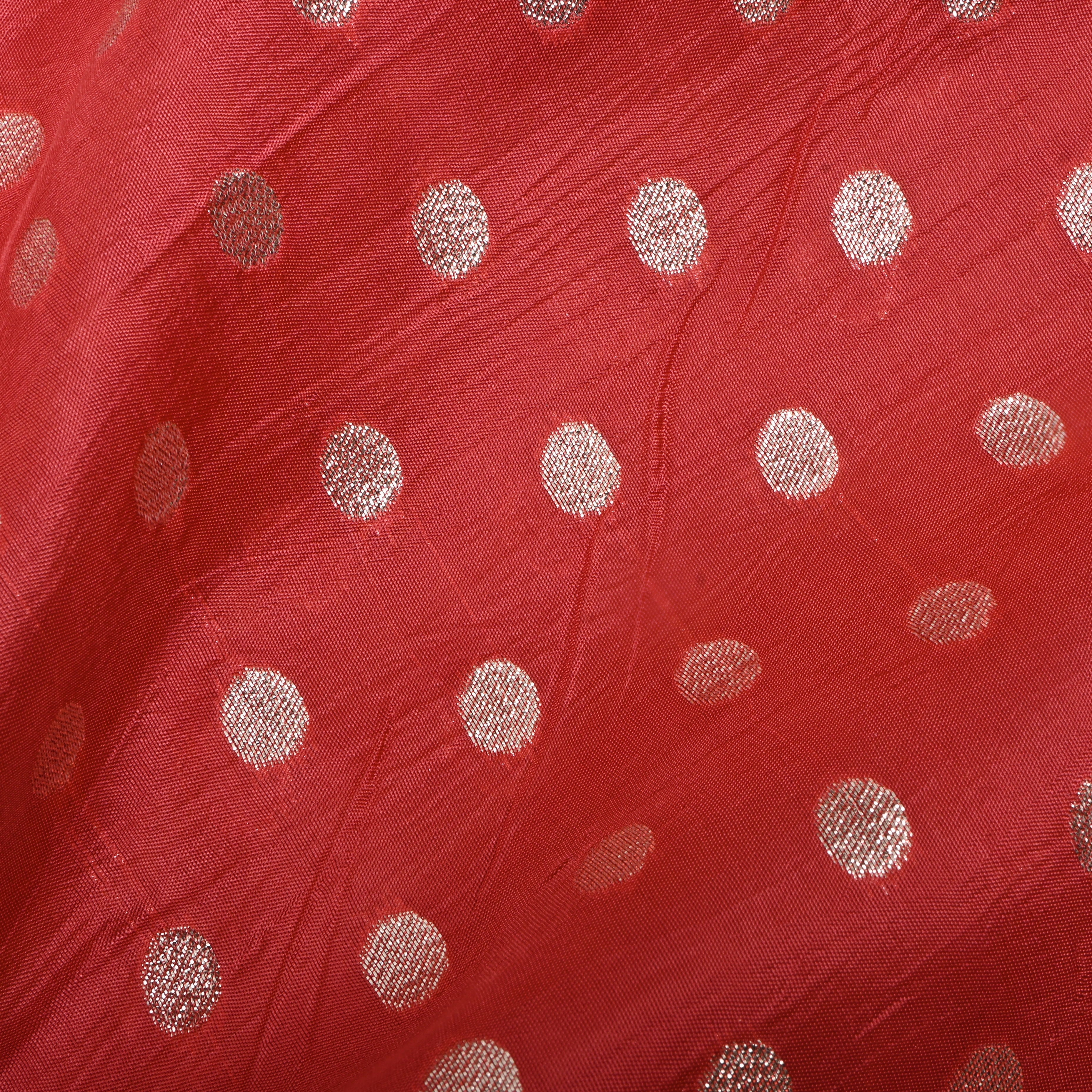 Bright Red Zari Woven Silk Fabric