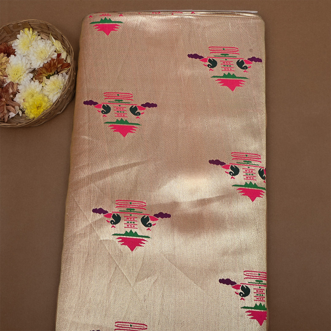 Antique Rose Gold Jamawar Tissue Fabric