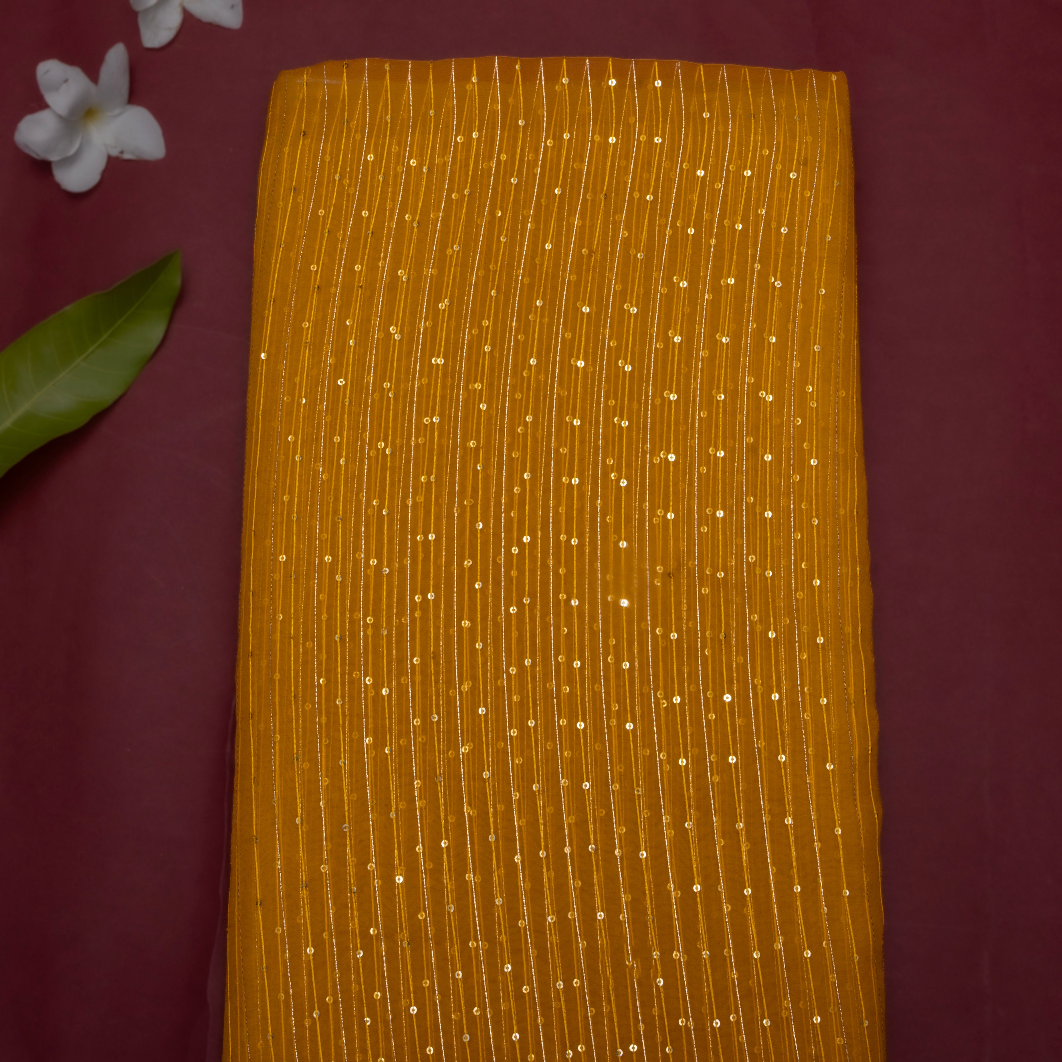 Golden Yellow Embroidered Organza Fabric