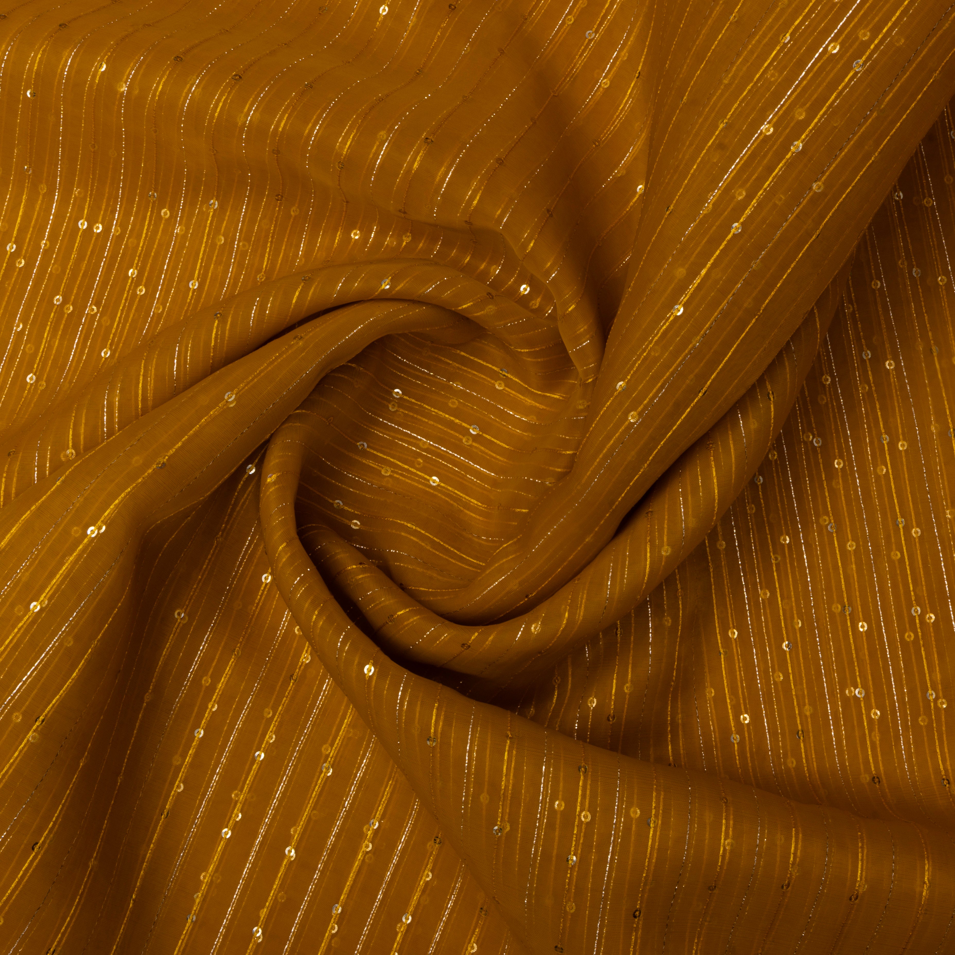 Golden Yellow Embroidered Organza Fabric