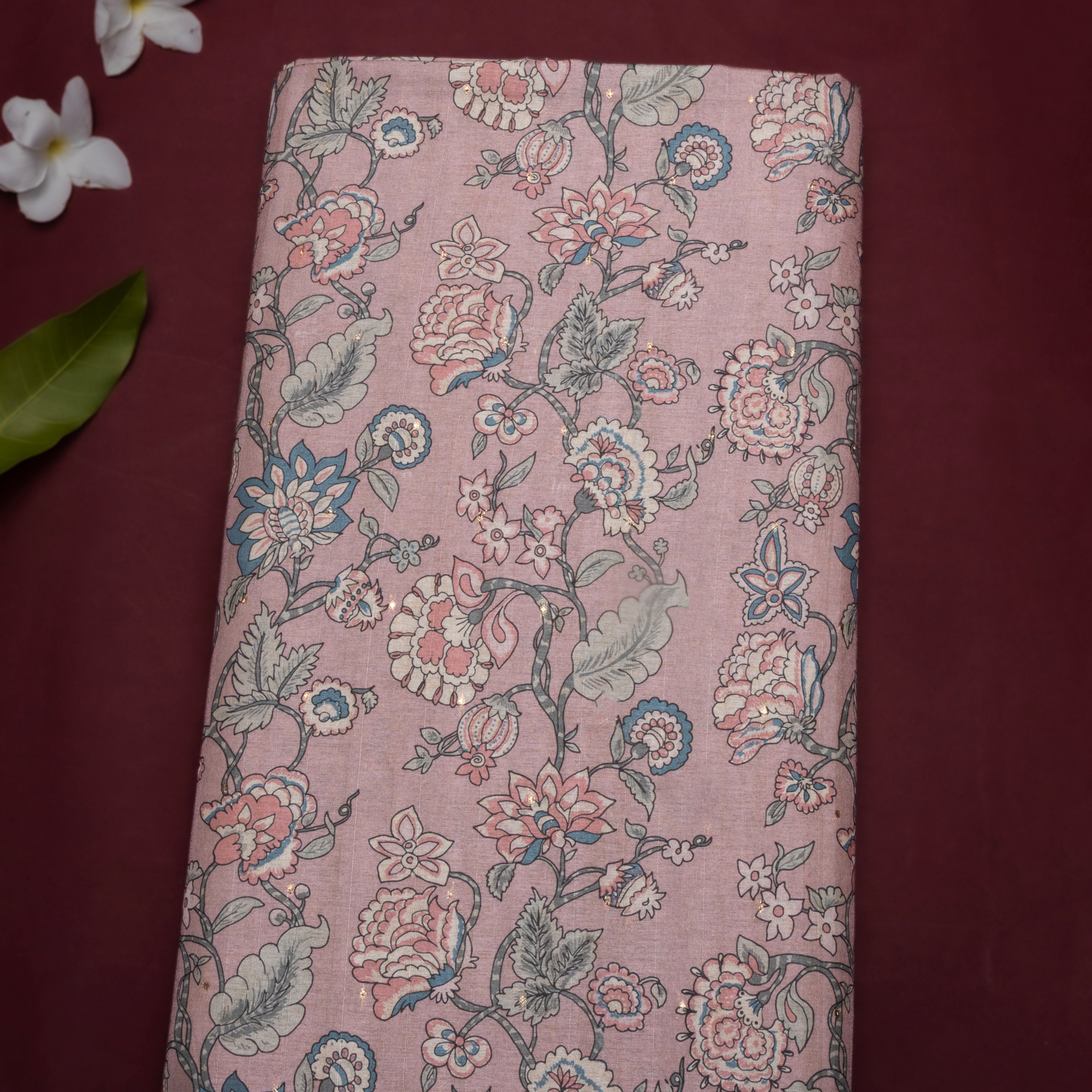 Soft Pink Digital Printed Tussar Fabric
