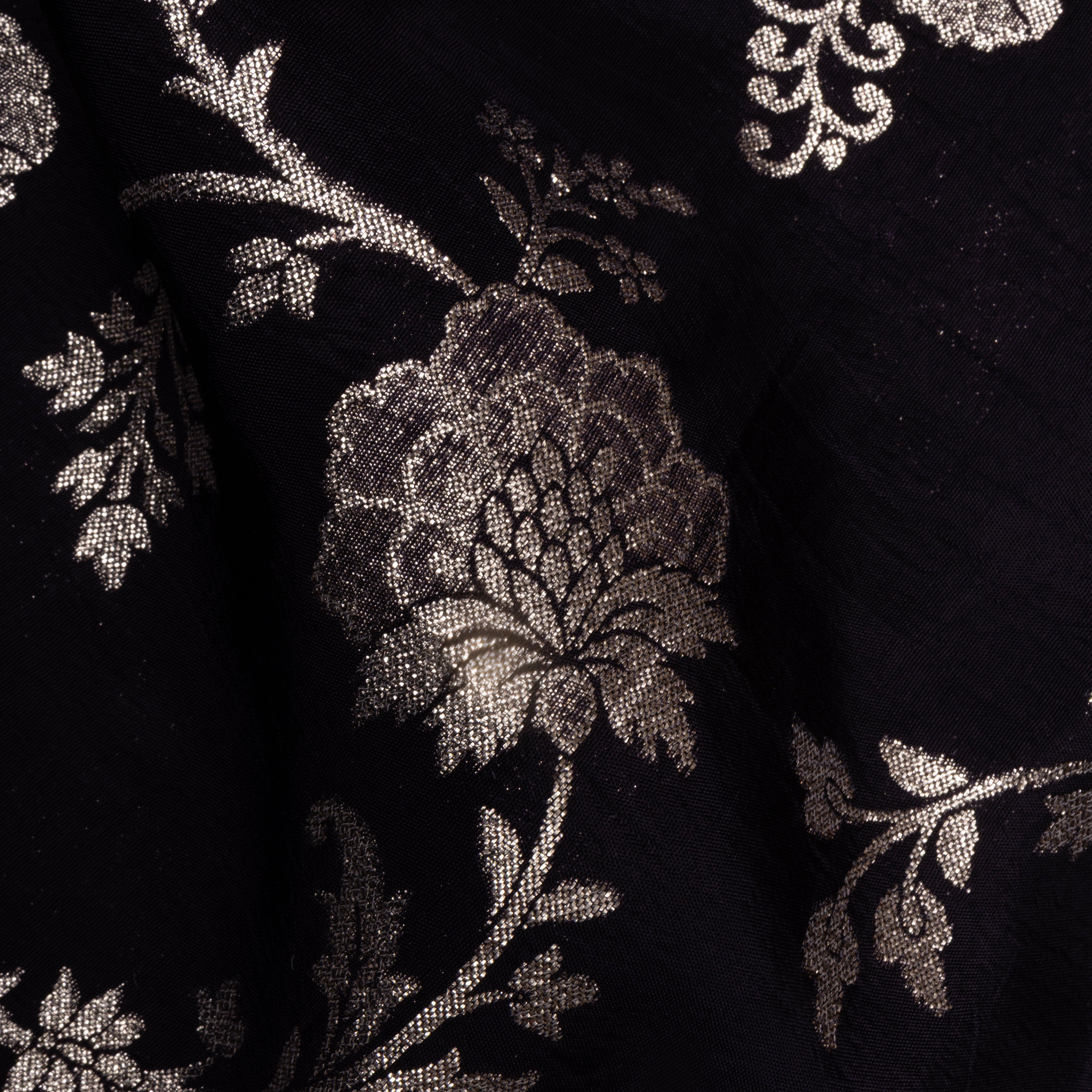 Dark Purple Floral Jamawar Silk Fabric