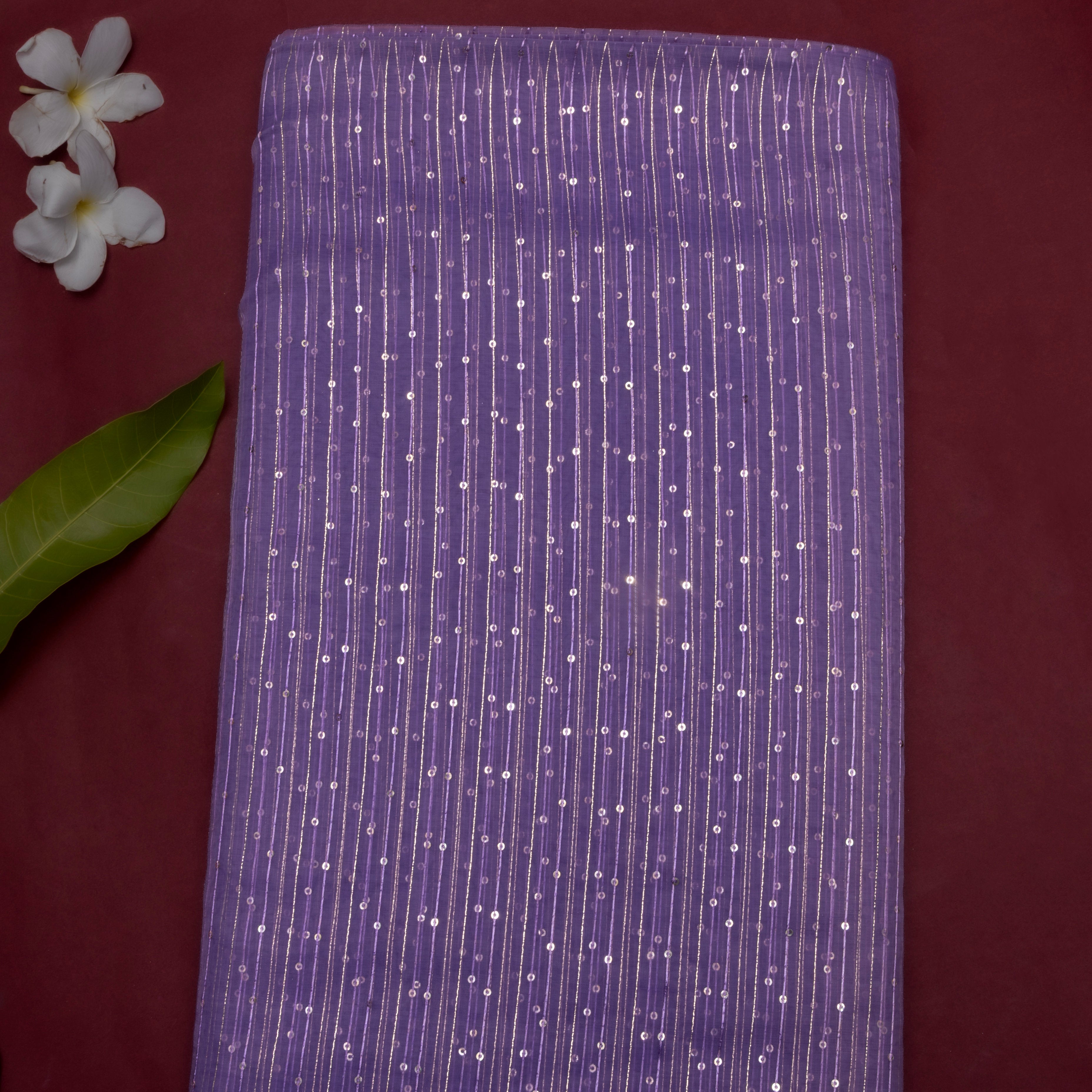 Purple Embroidered Organza Fabric