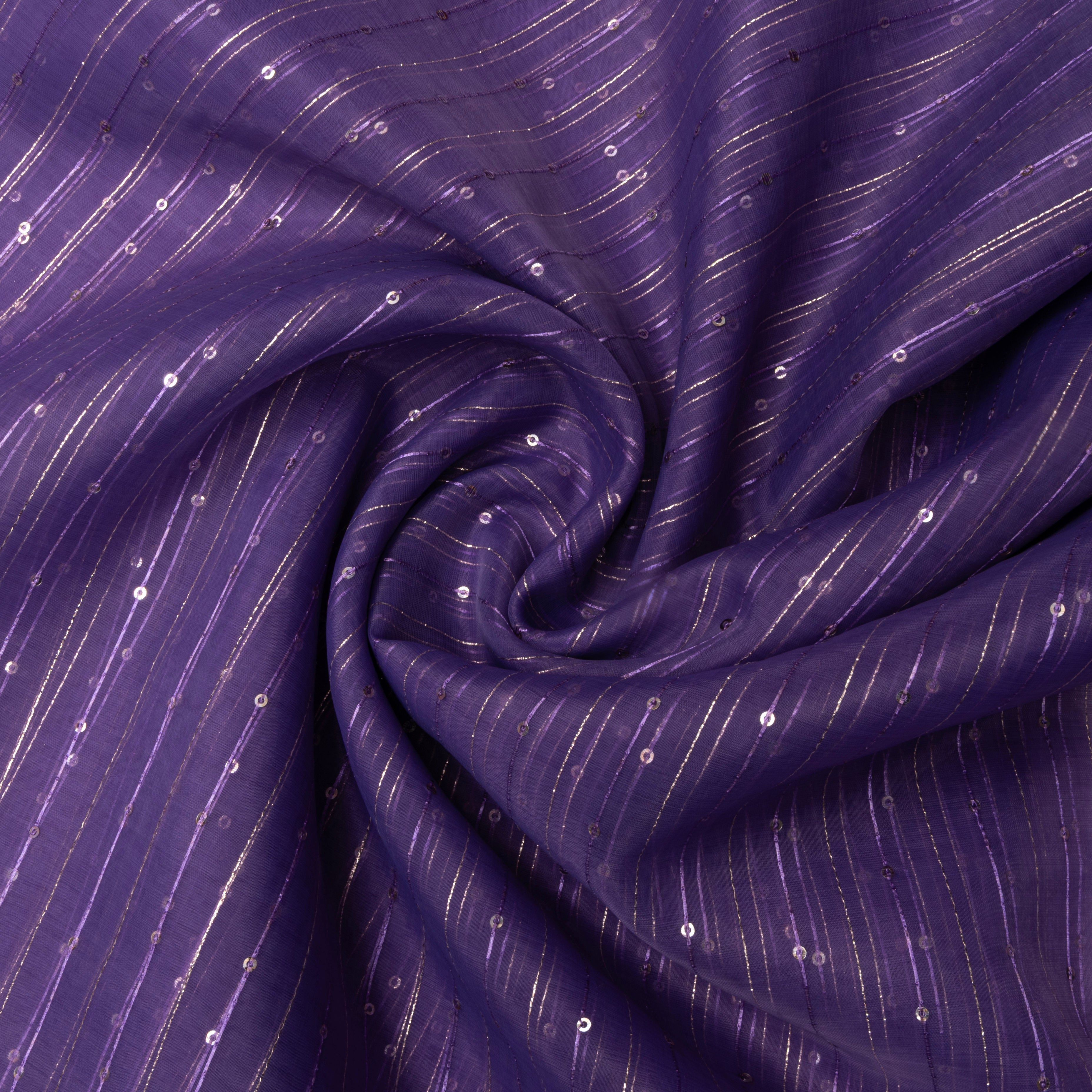 Purple Embroidered Organza Fabric