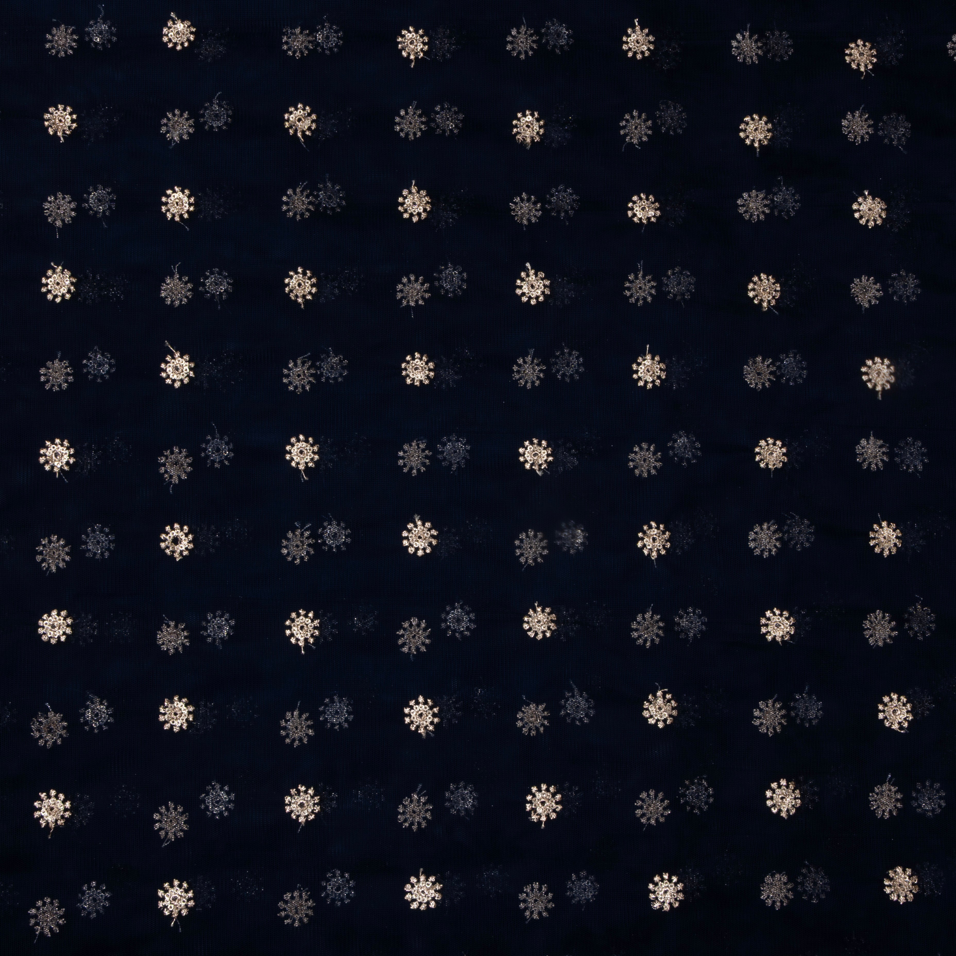 Navy Blue Floral Embroidered Net Fabric