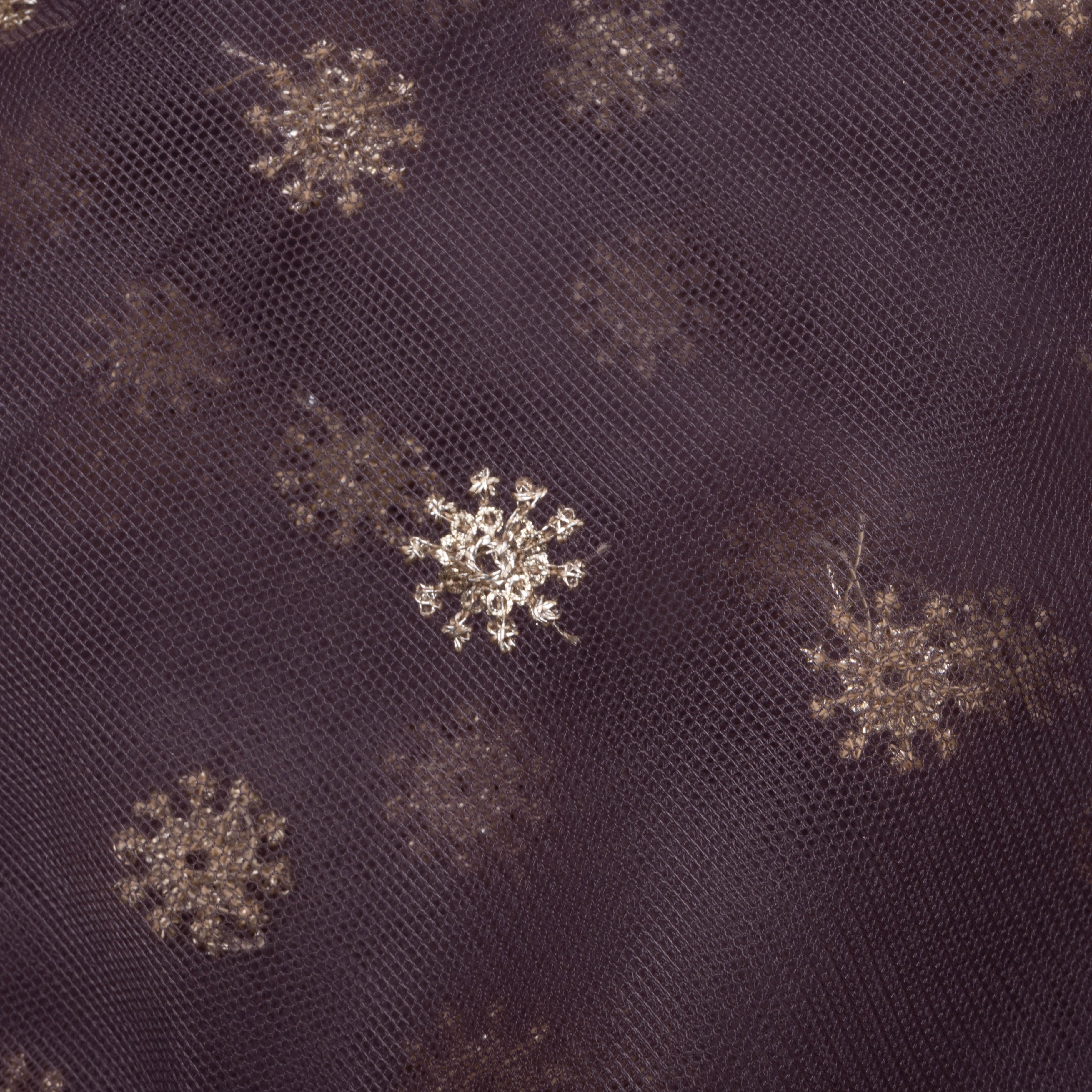 Plum Purple Floral Embroidered Net Fabric