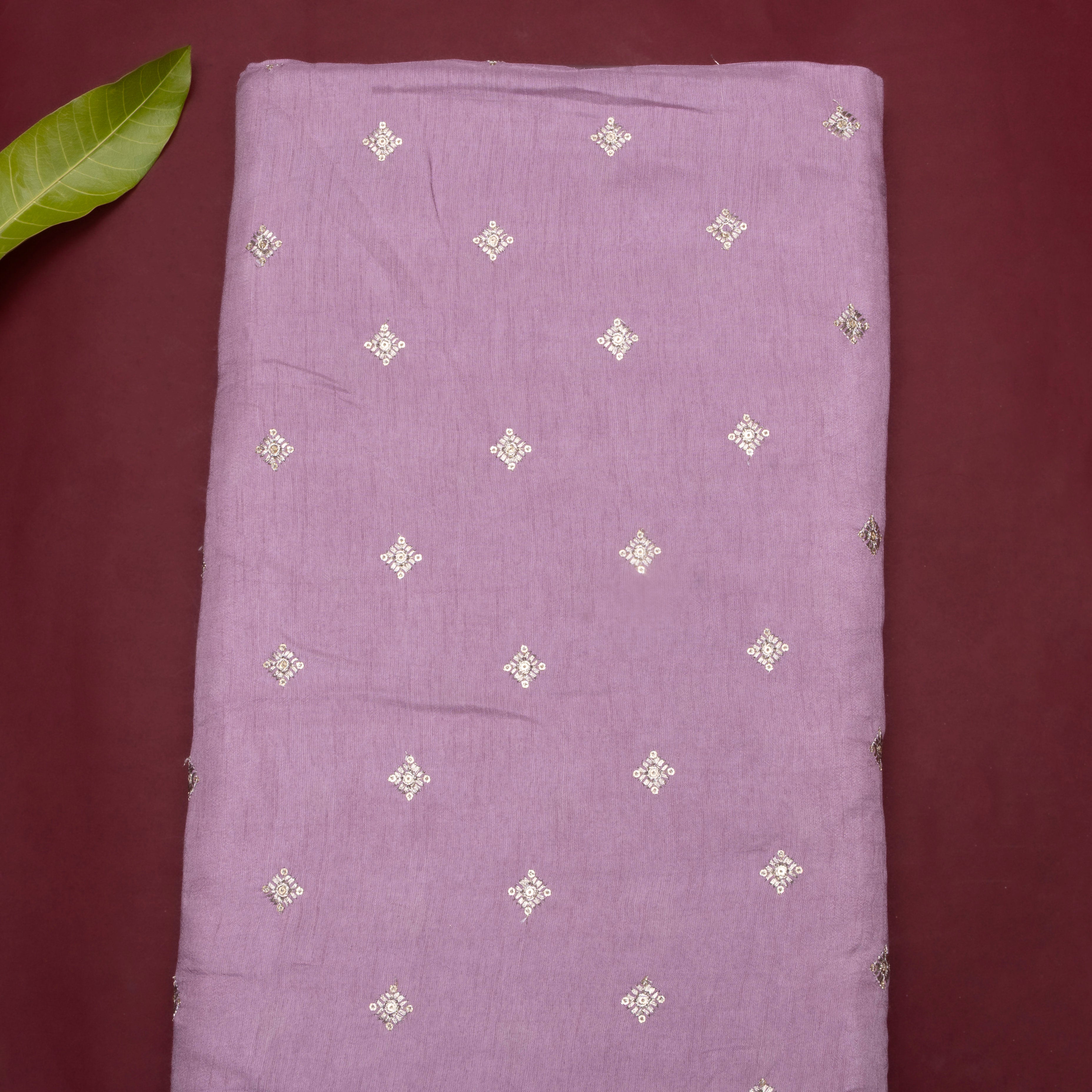 Mauve Purple Embroidered Silk Fabric