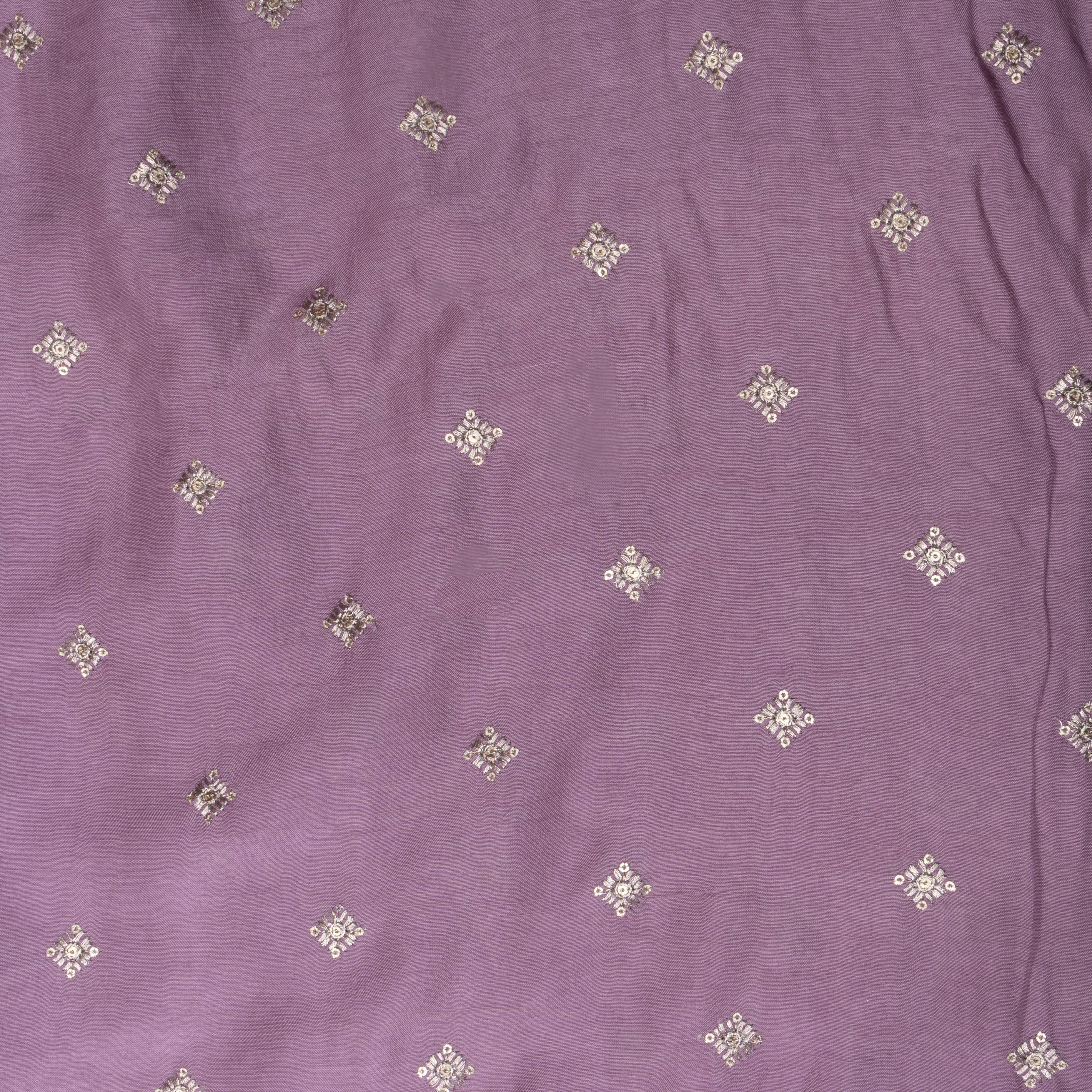 Mauve Purple Embroidered Silk Fabric