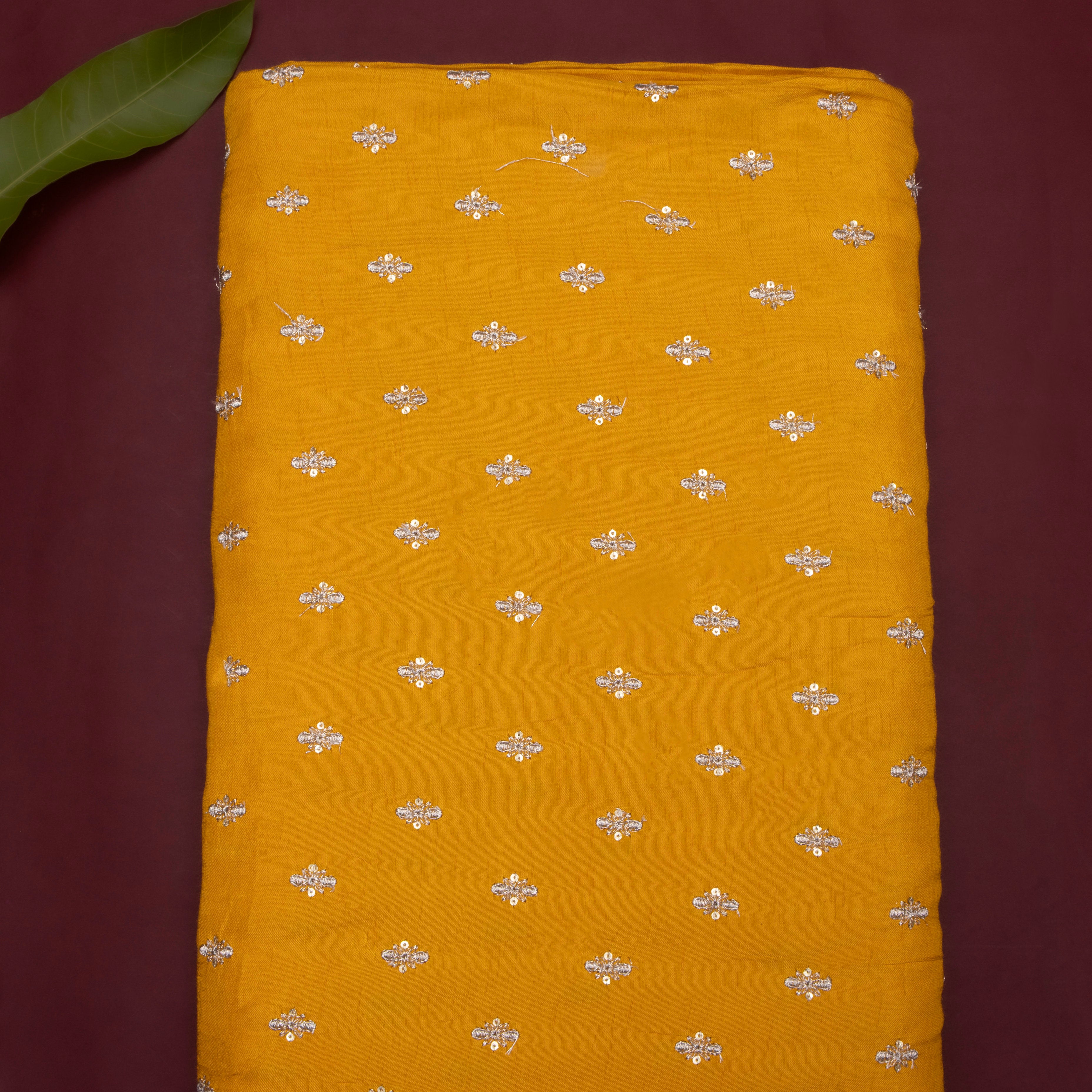Mustard Yellow Embroidered Silk Fabric