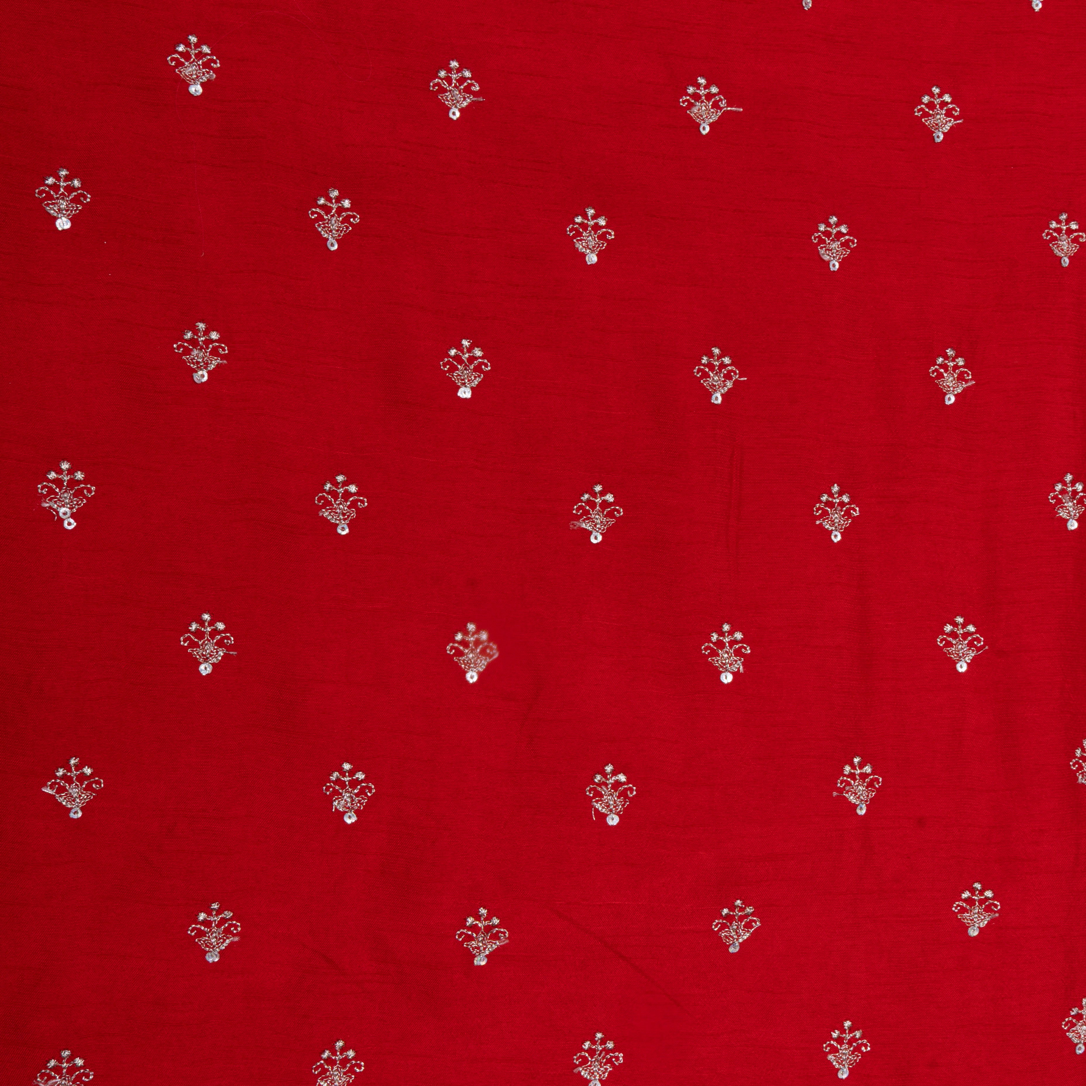 Crimson Red Embroidered Silk Fabric