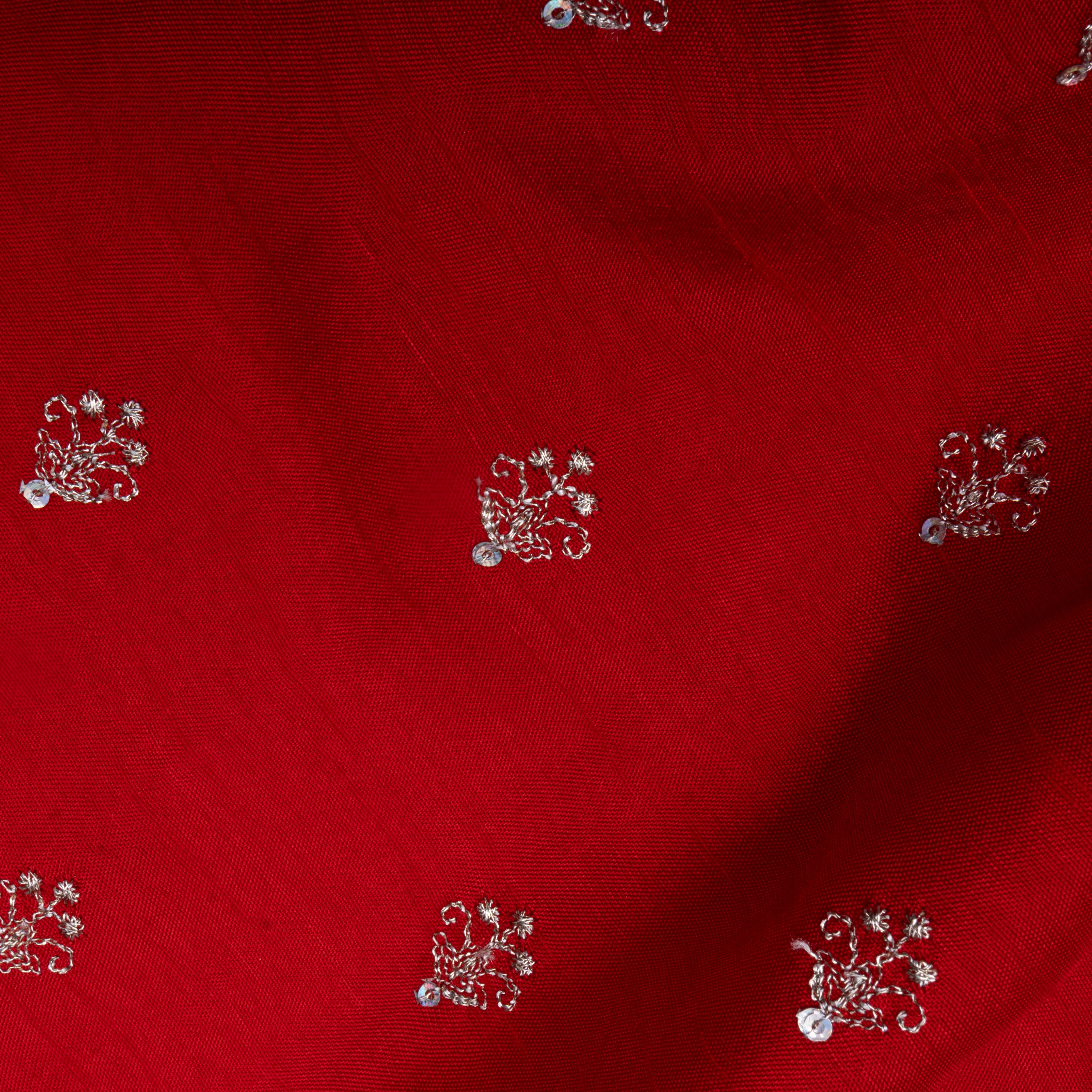 Crimson Red Embroidered Silk Fabric