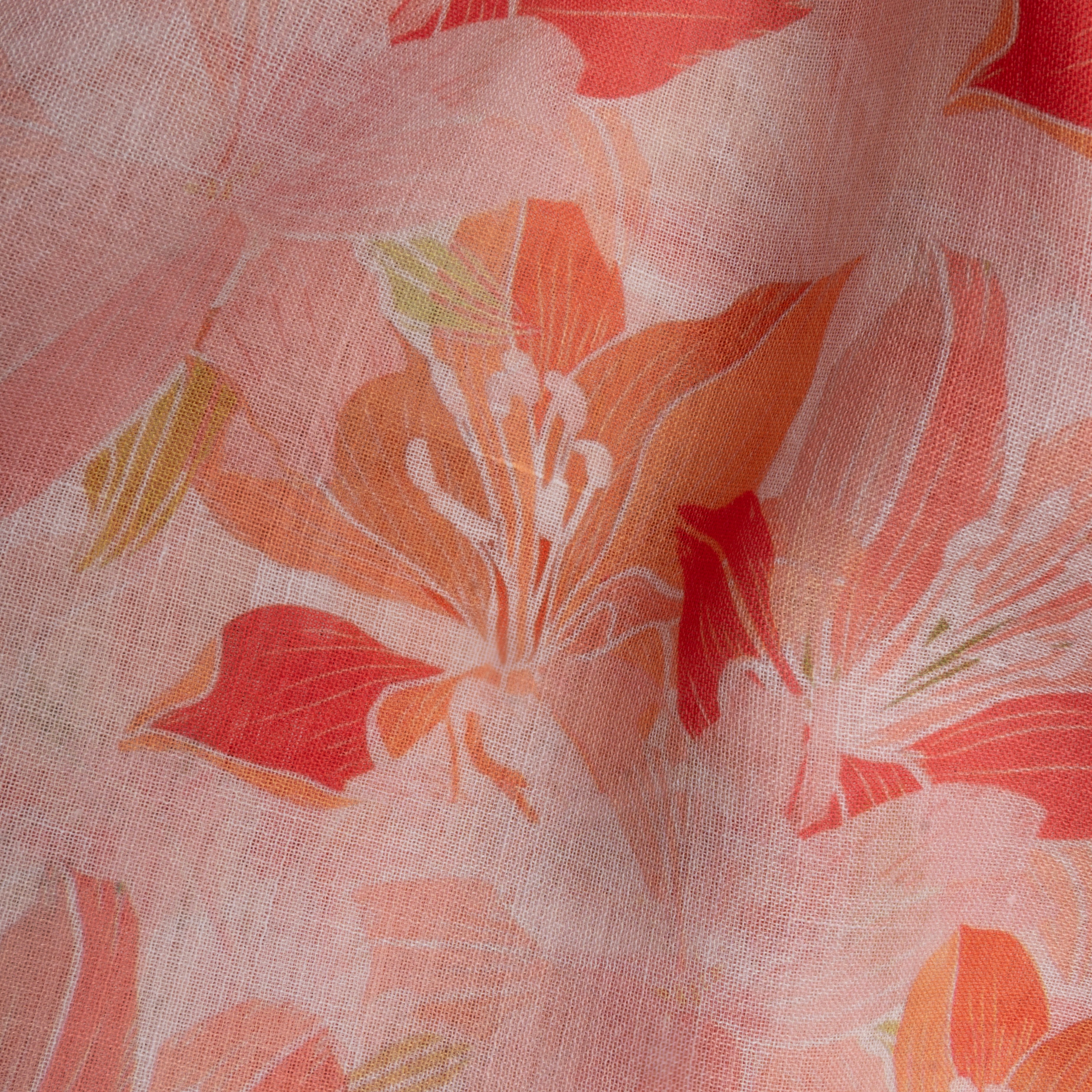 Pastel Pink Floral Printed Linen Fabric