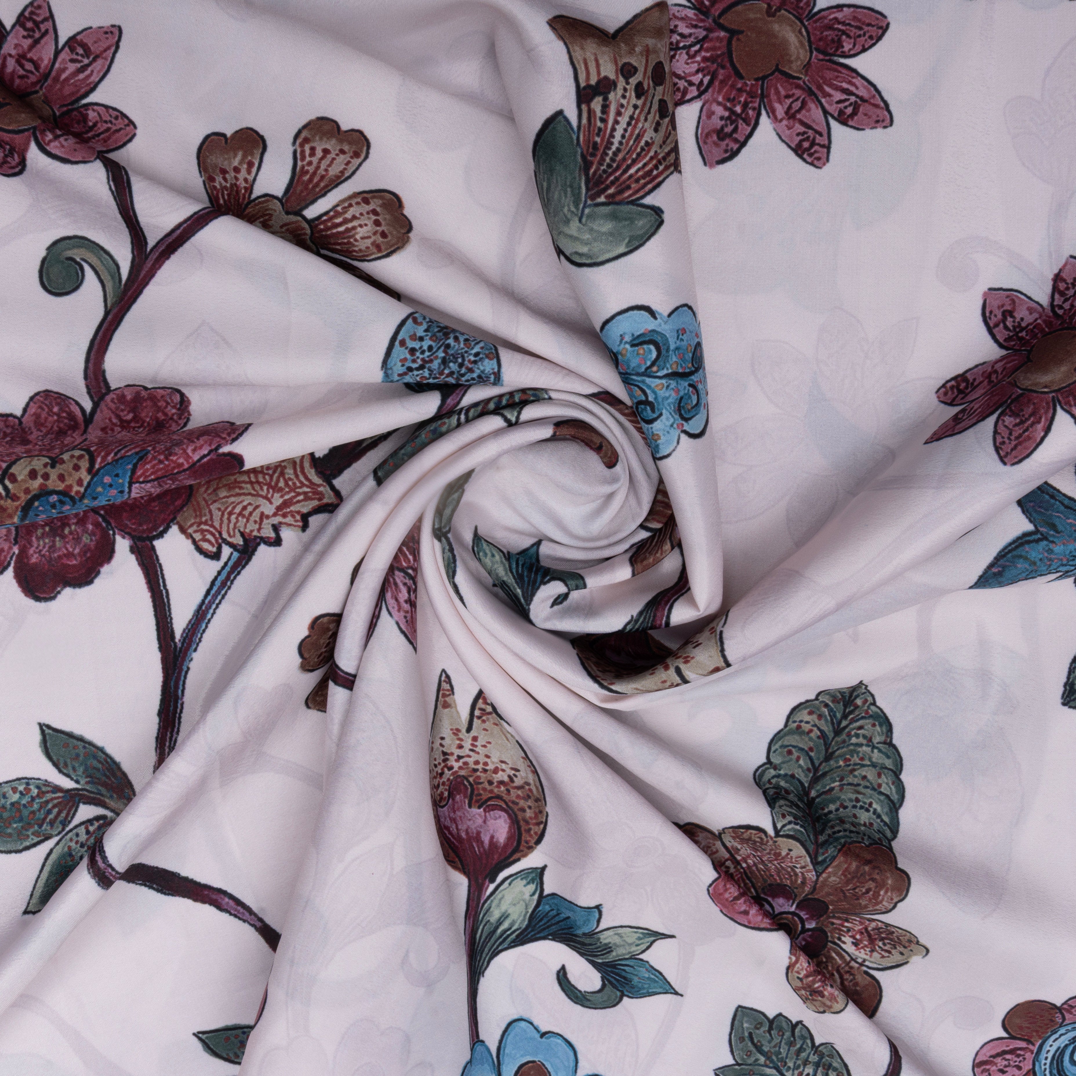 White Lotus Printed Silk Fabric