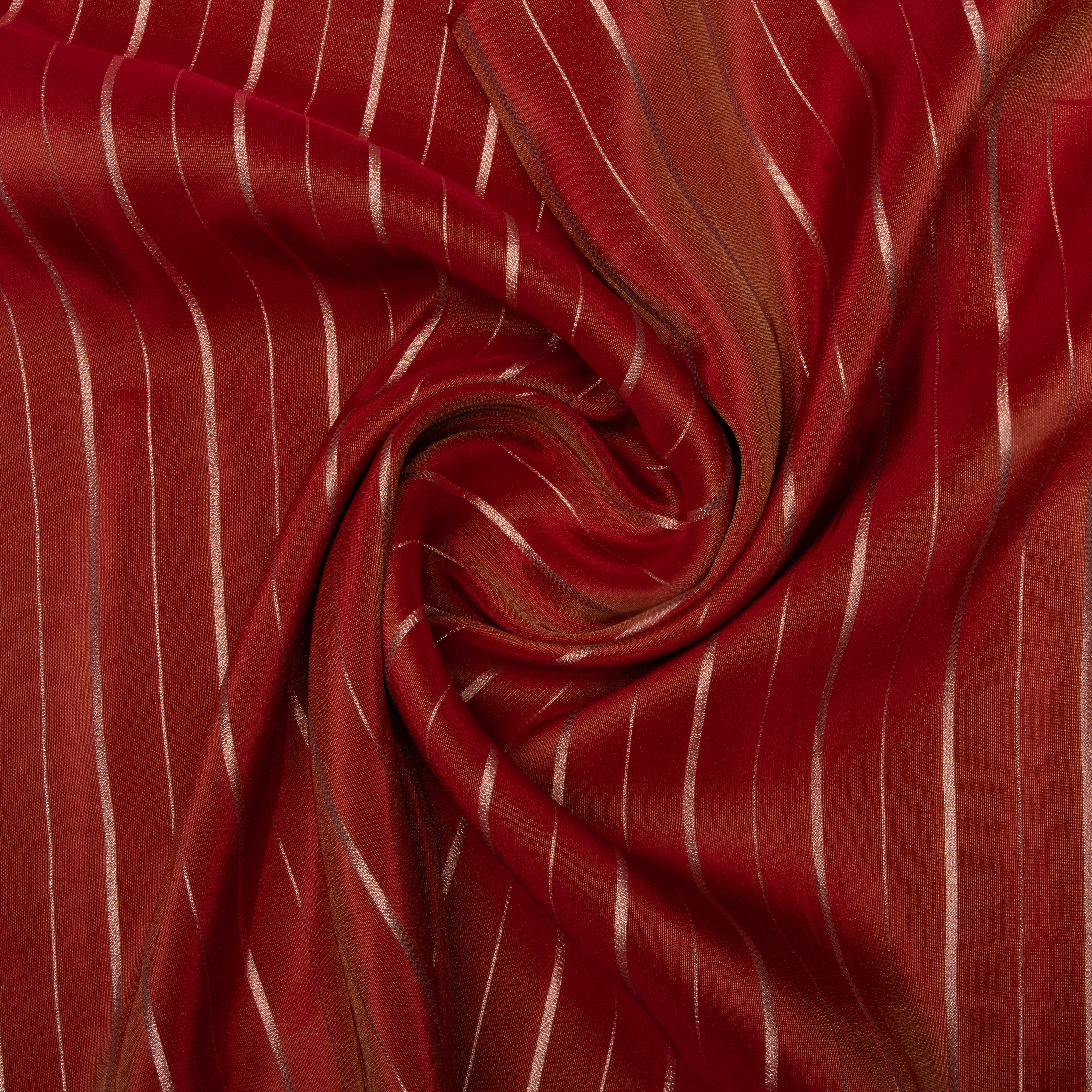 Soft Red Woven Zari Stripes Jamawar Tissue Fabric