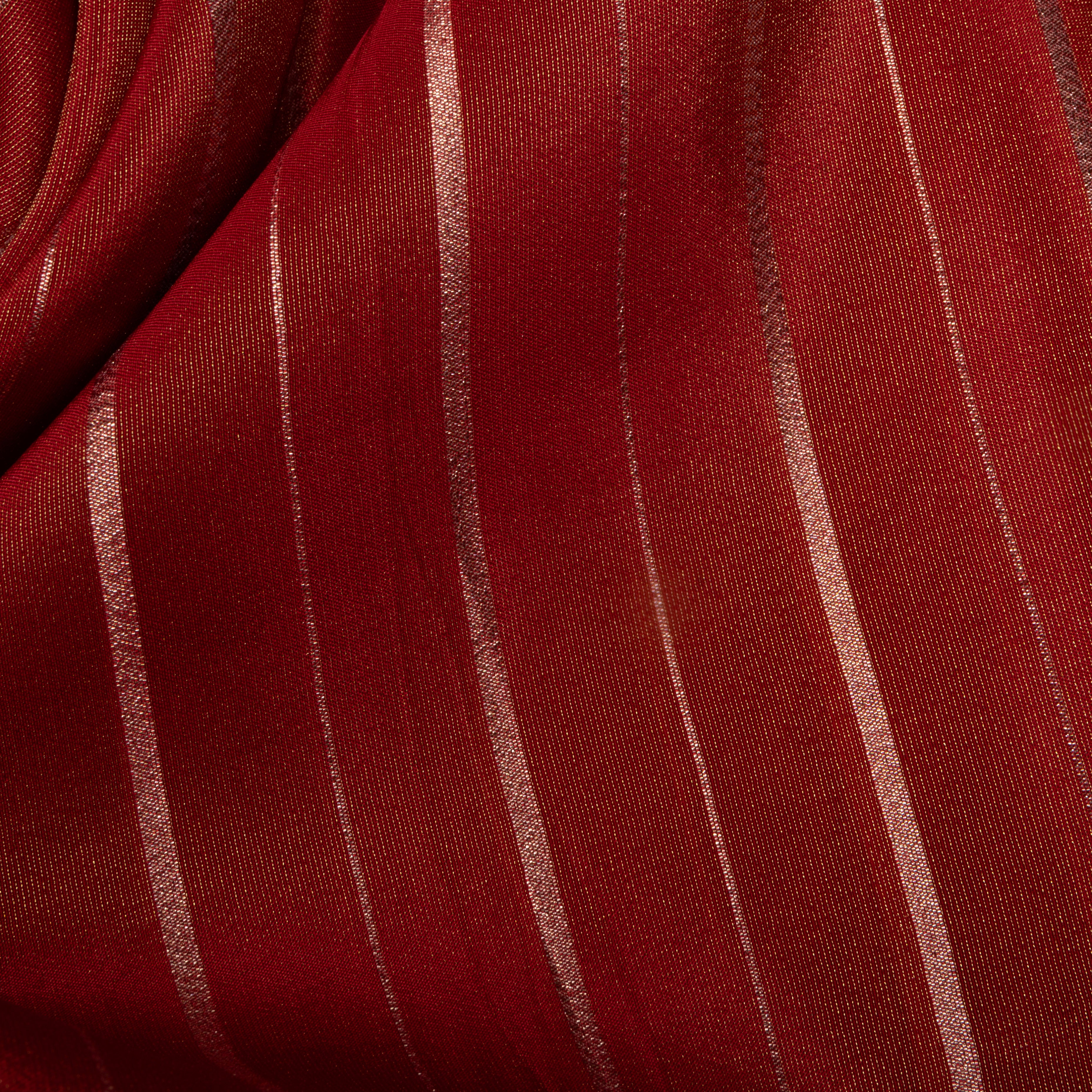 Soft Red Woven Zari Stripes Jamawar Tissue Fabric