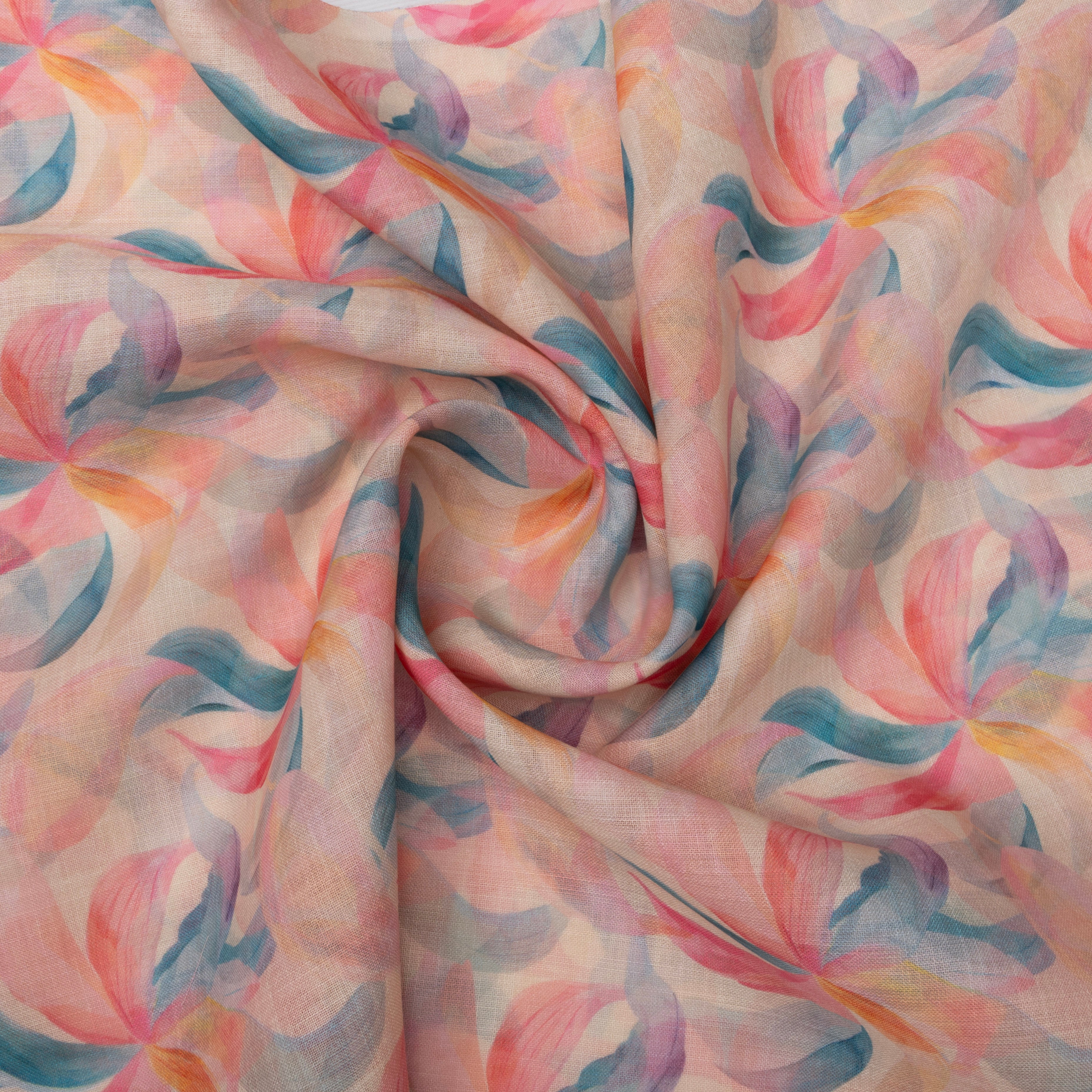 Soft Pink Floral Printed Linen Fabric
