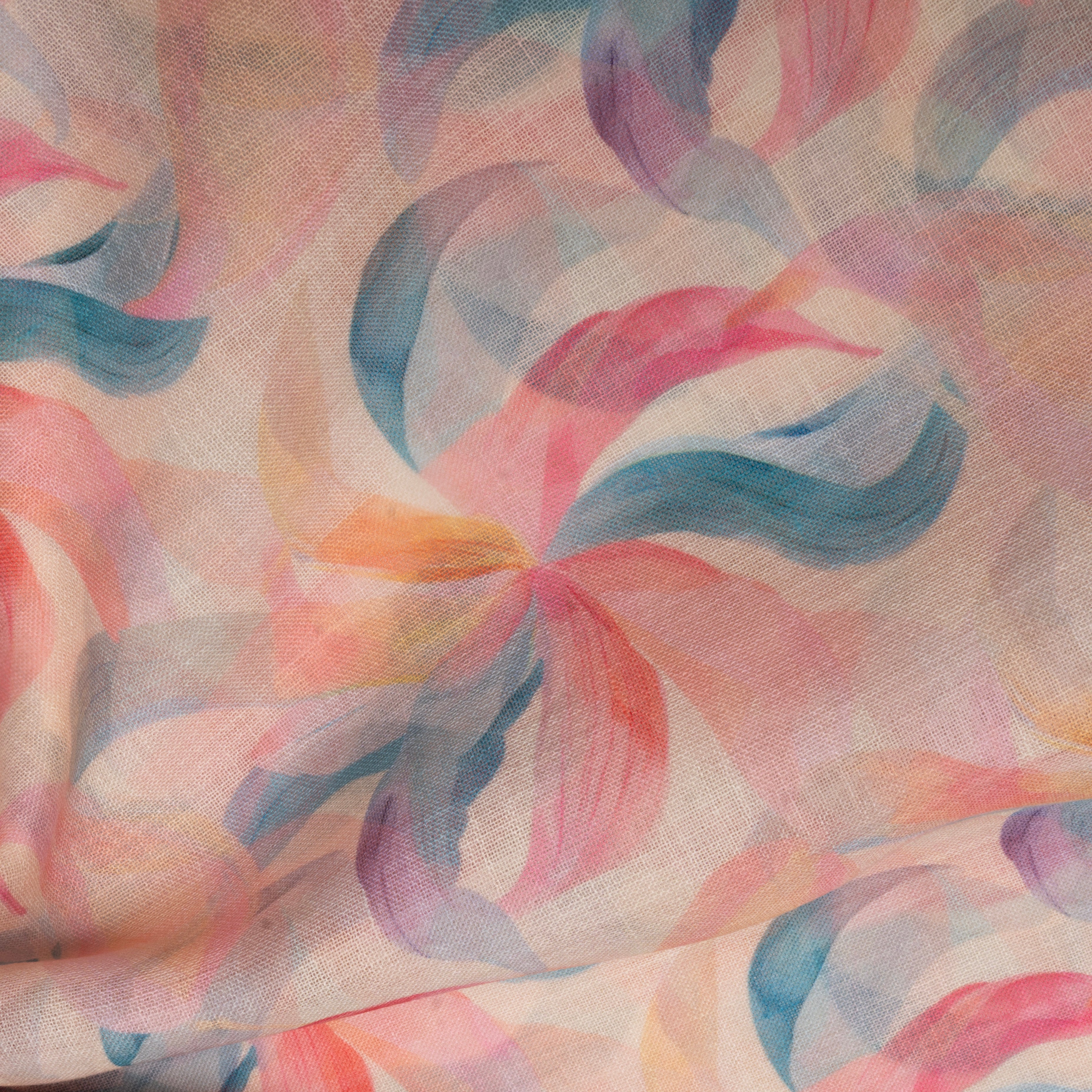Soft Pink Floral Printed Linen Fabric