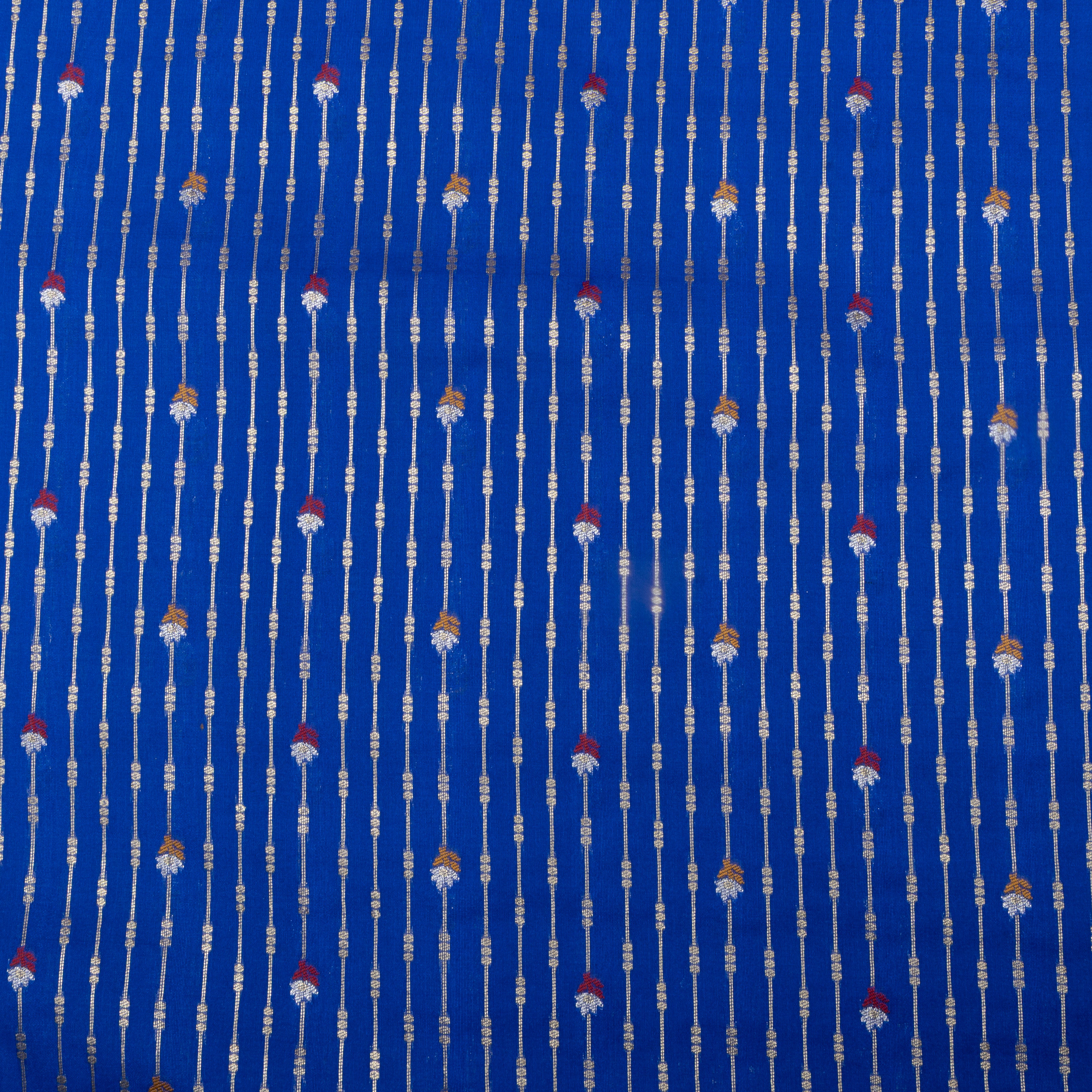 Cobalt Blue Jamawar Floral Butti Silk Fabric