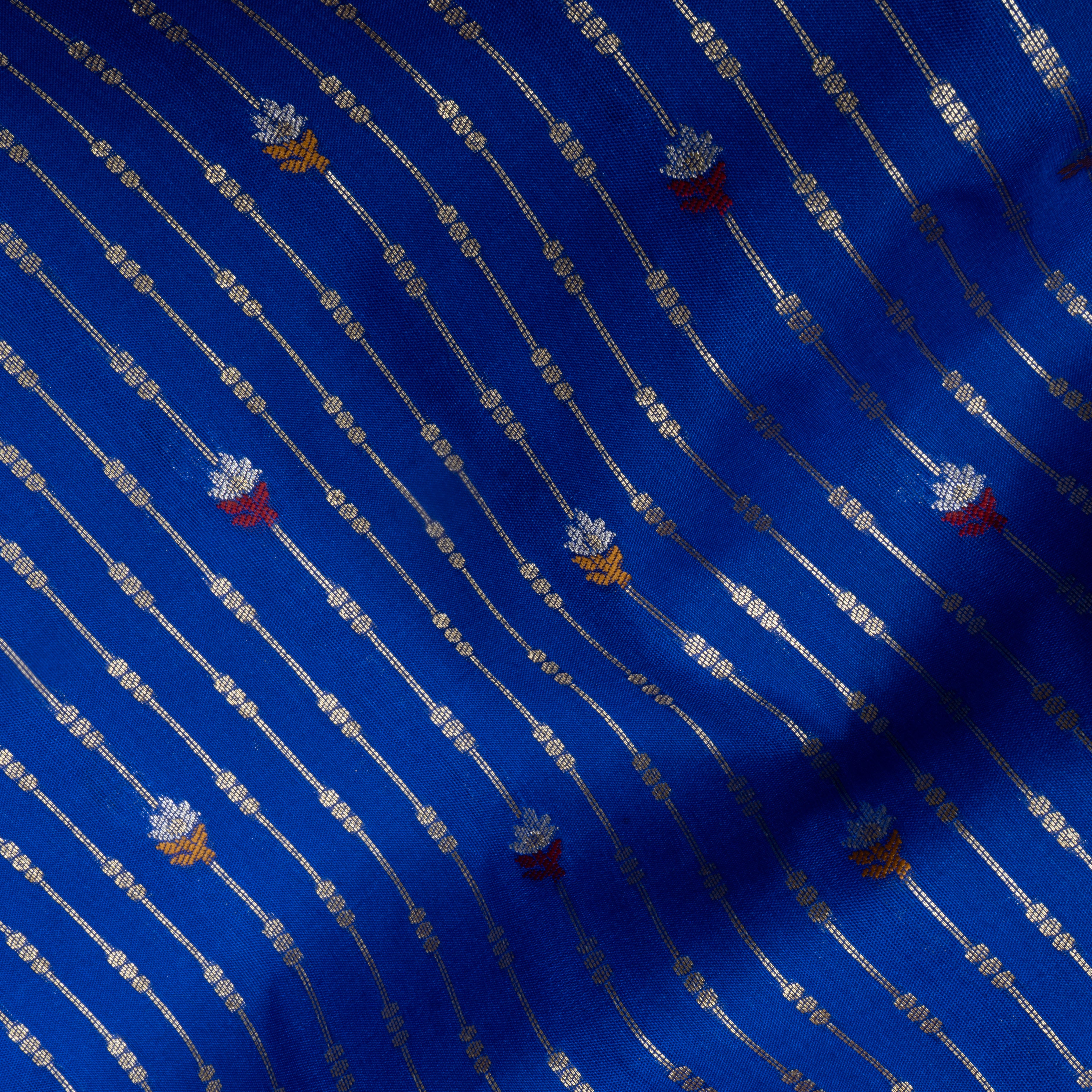 Cobalt Blue Jamawar Floral Butti Silk Fabric