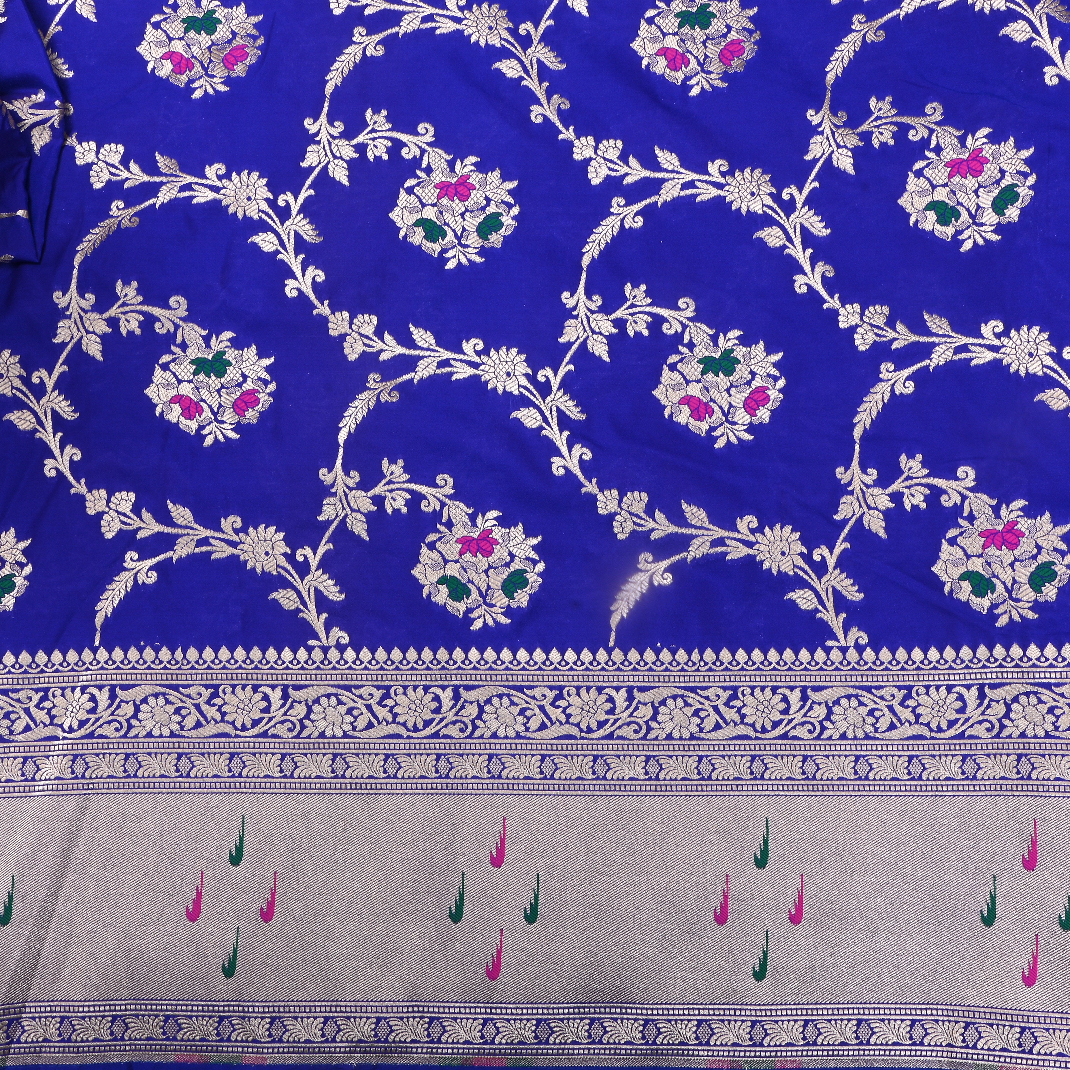 Cobalt Blue Jamawar Silk Fabric