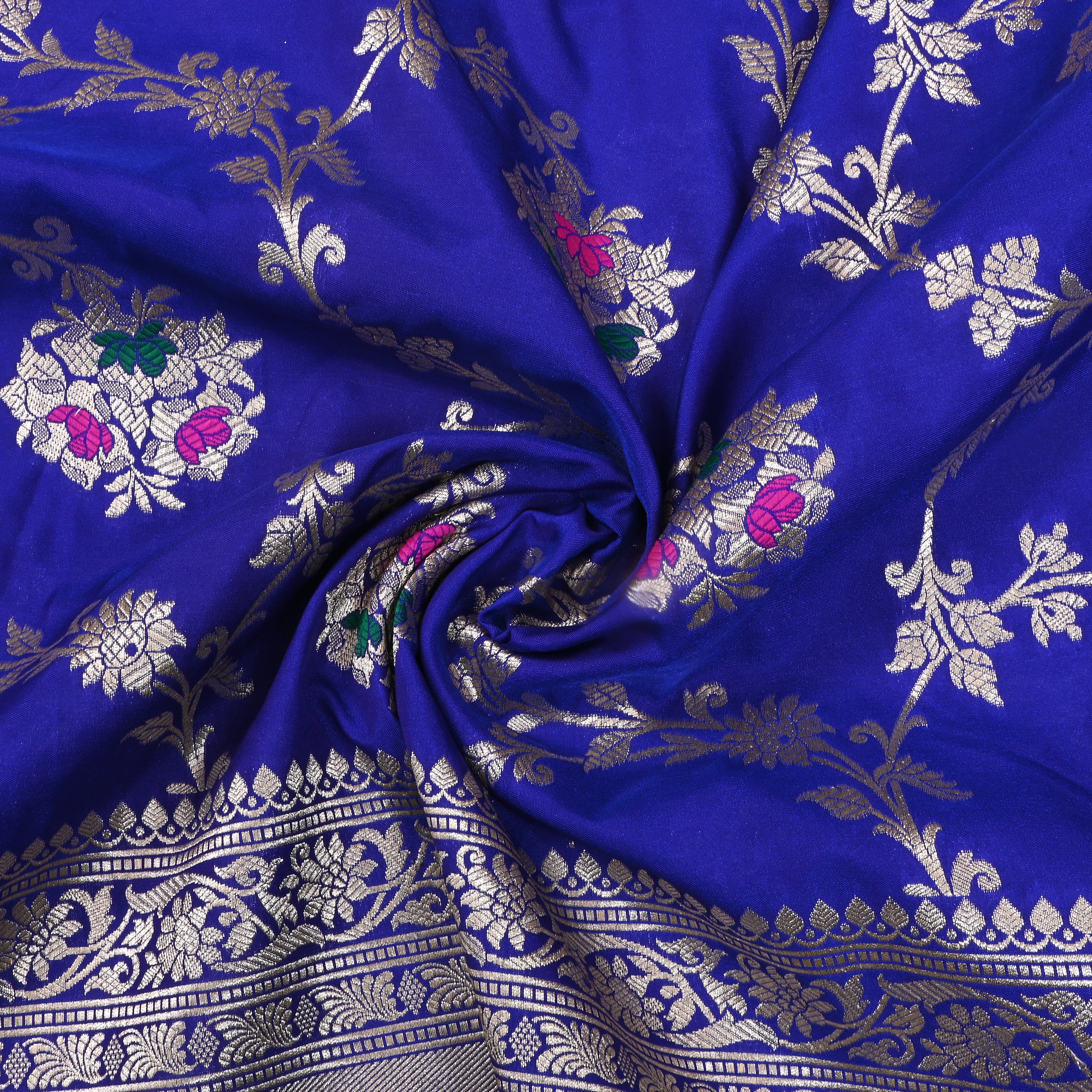 Cobalt Blue Jamawar Silk Fabric