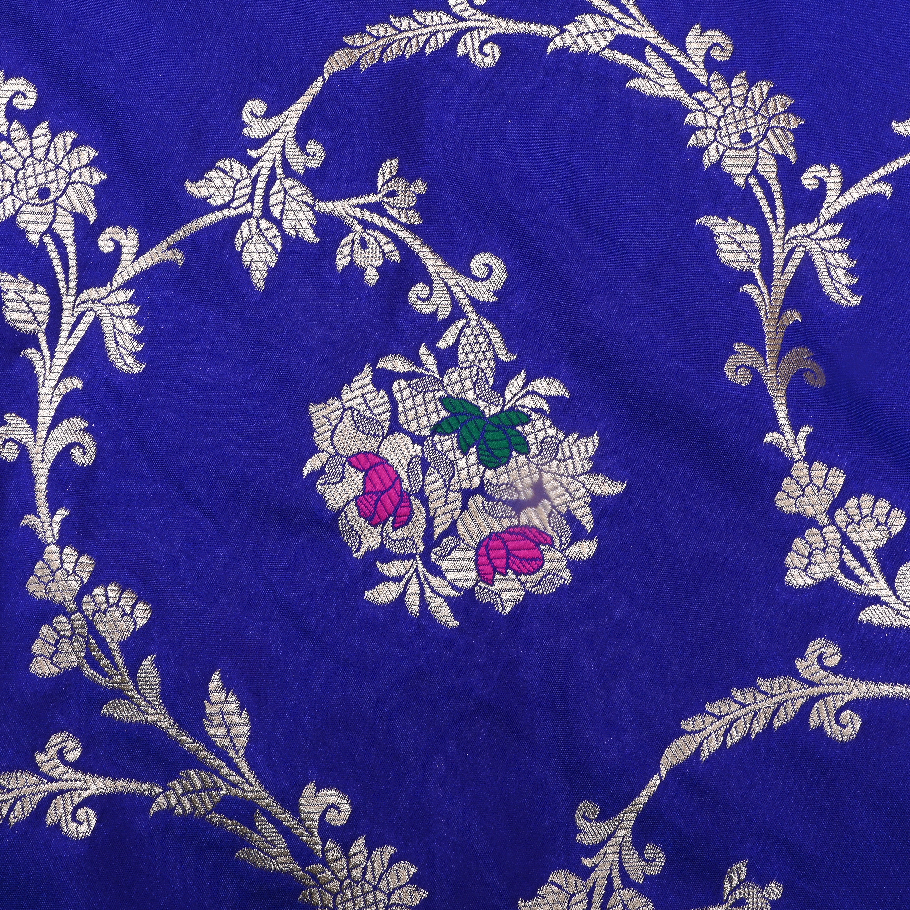 Cobalt Blue Jamawar Silk Fabric