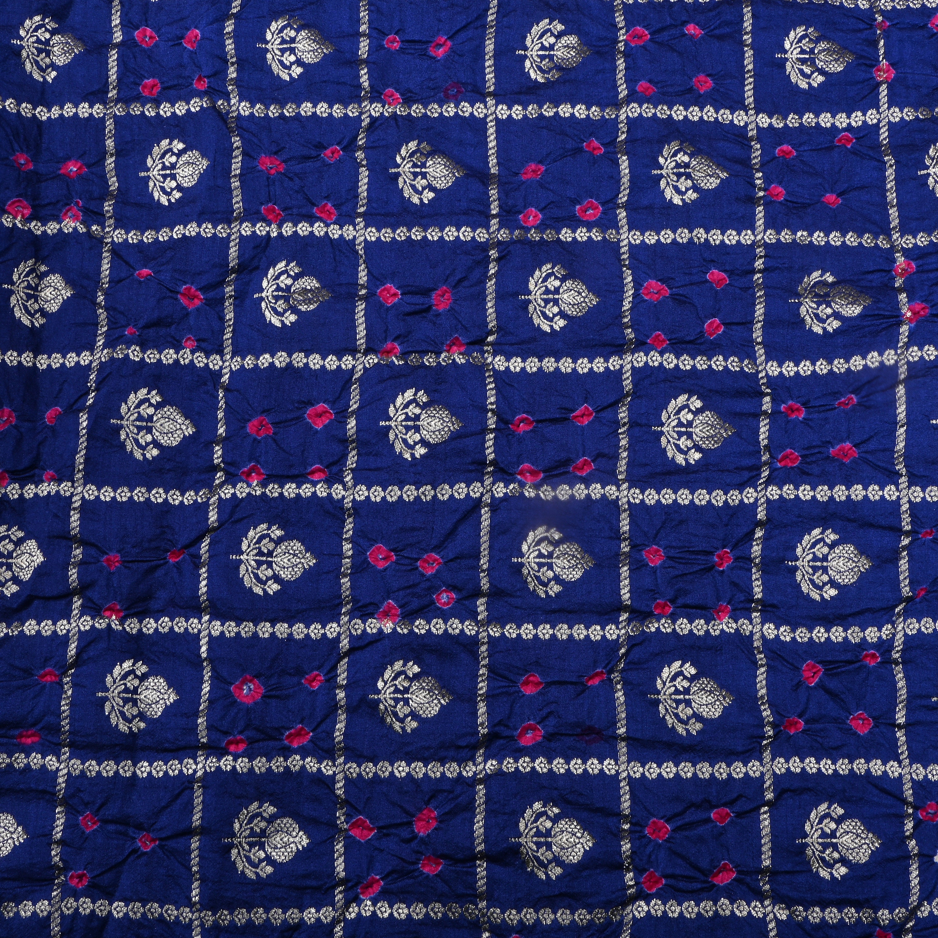 Navy Blue Zari Woven Silk Bandhani Fabric